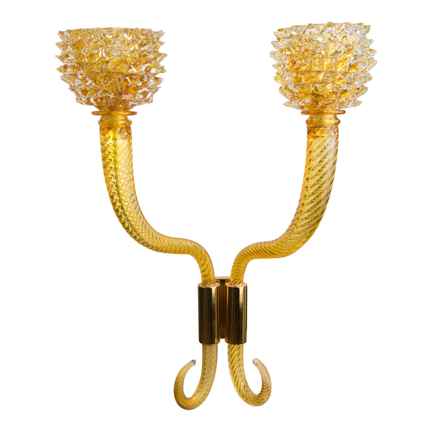 Extra large Murano Glass Palazzo wall sconces in Amber and Cristallo For Sale 7