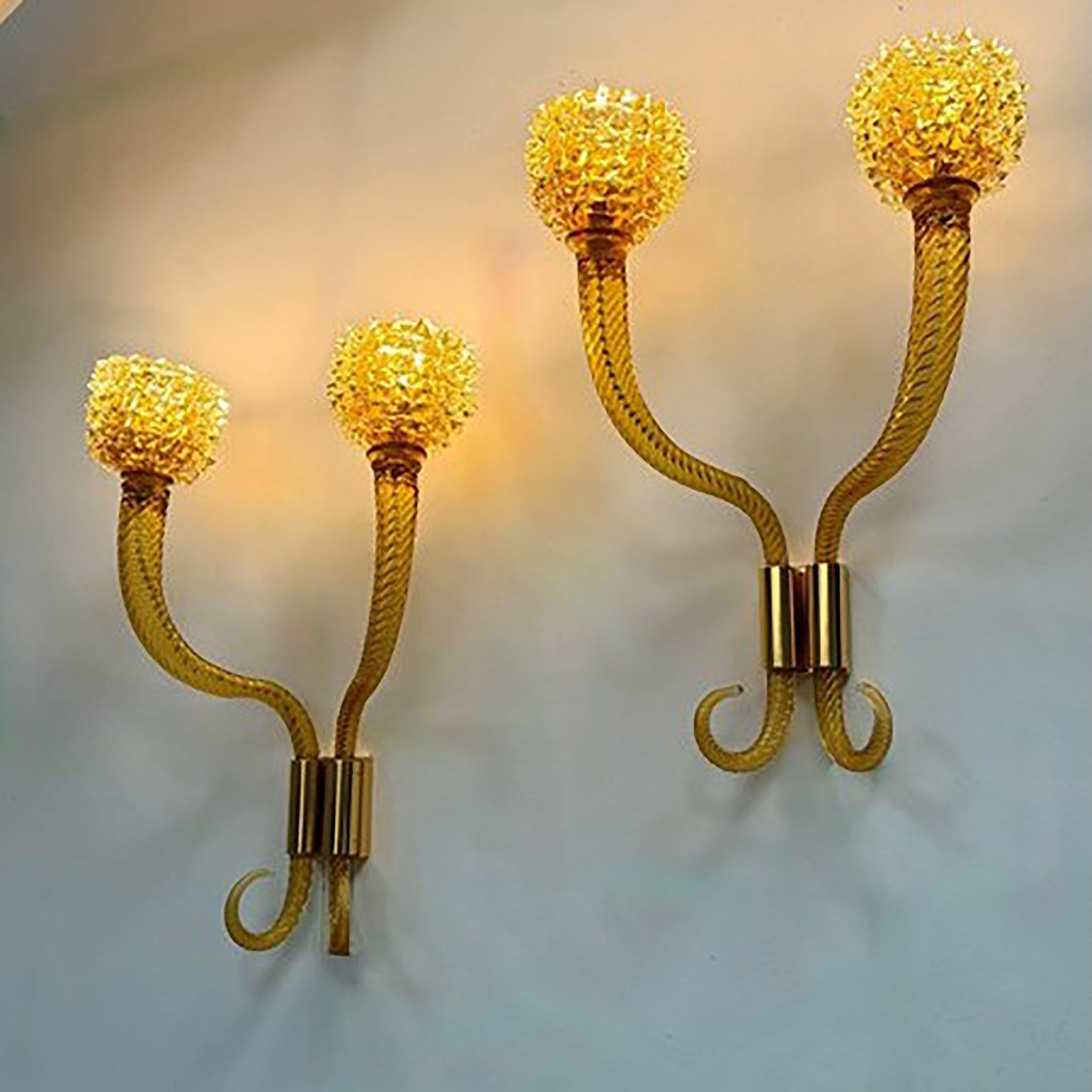 Apliques extragrandes Palazzo de cristal de Murano en ámbar y cristal Regencia de Hollywood en venta