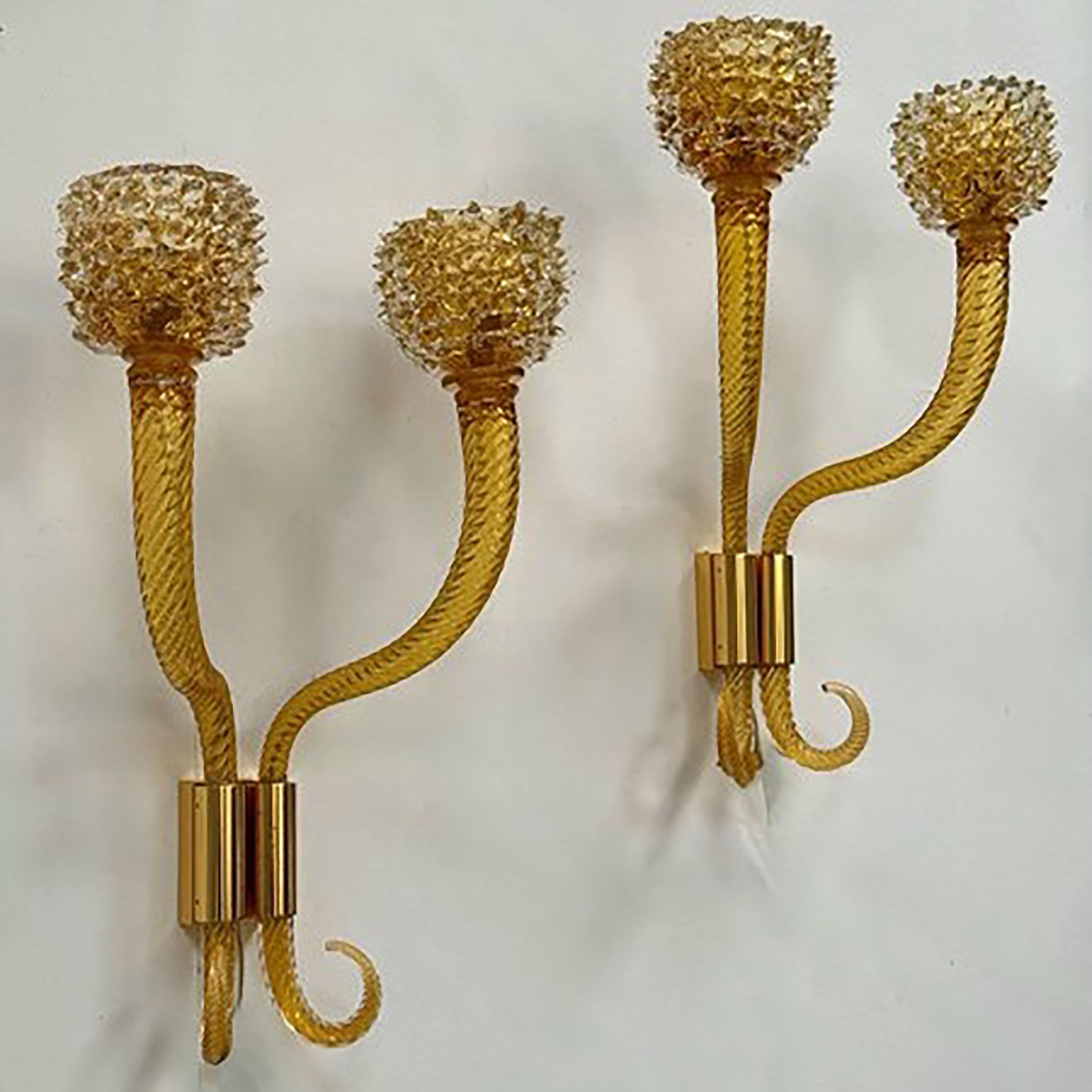 Apliques extragrandes Palazzo de cristal de Murano en ámbar y cristal Metalistería en venta