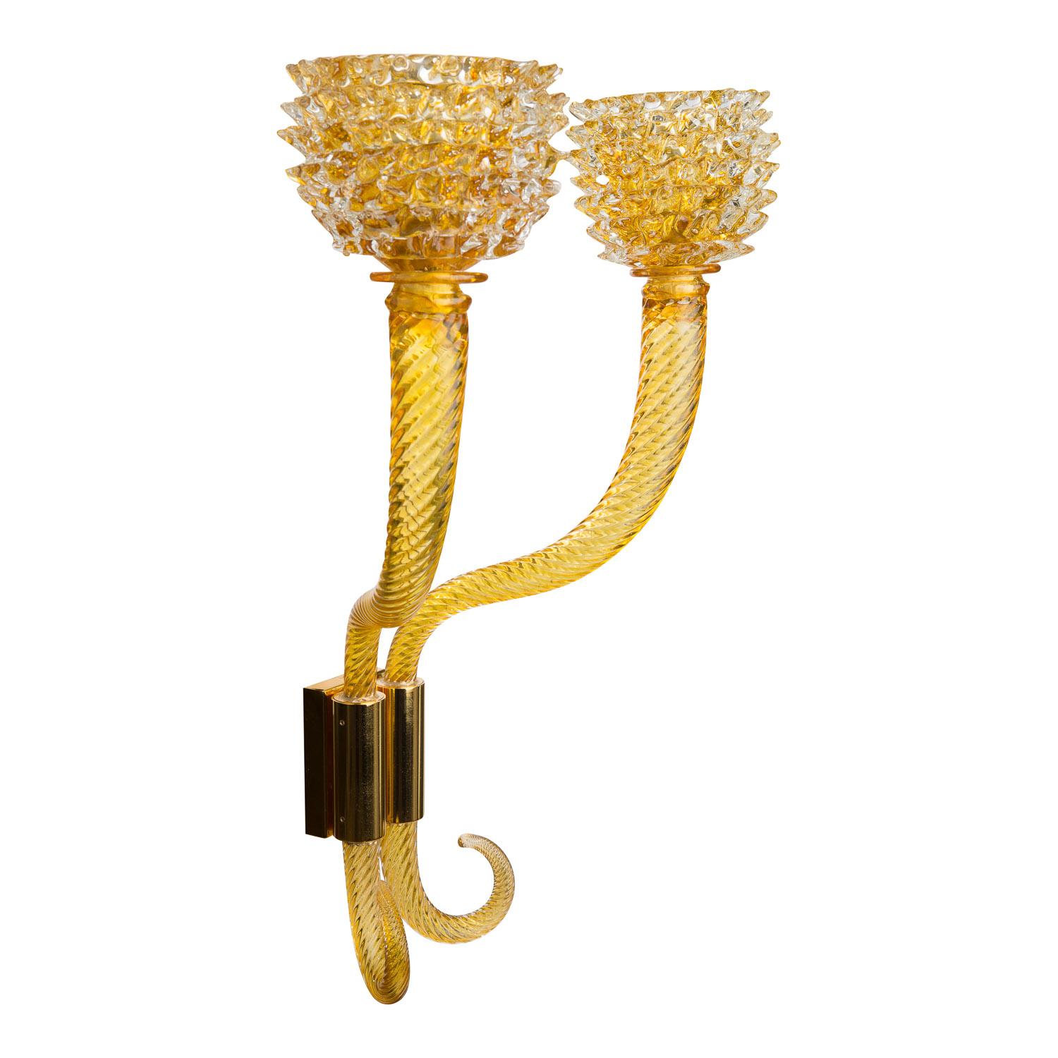 Italian Extra large Murano Glass Palazzo wall sconces in Amber and Cristallo  For Sale