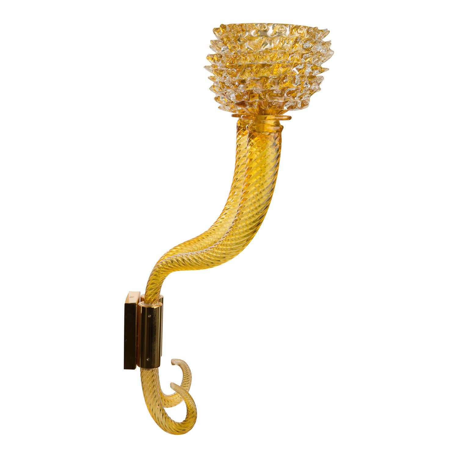 Contemporary Extra large Murano Glass Palazzo wall sconces in Amber and Cristallo For Sale