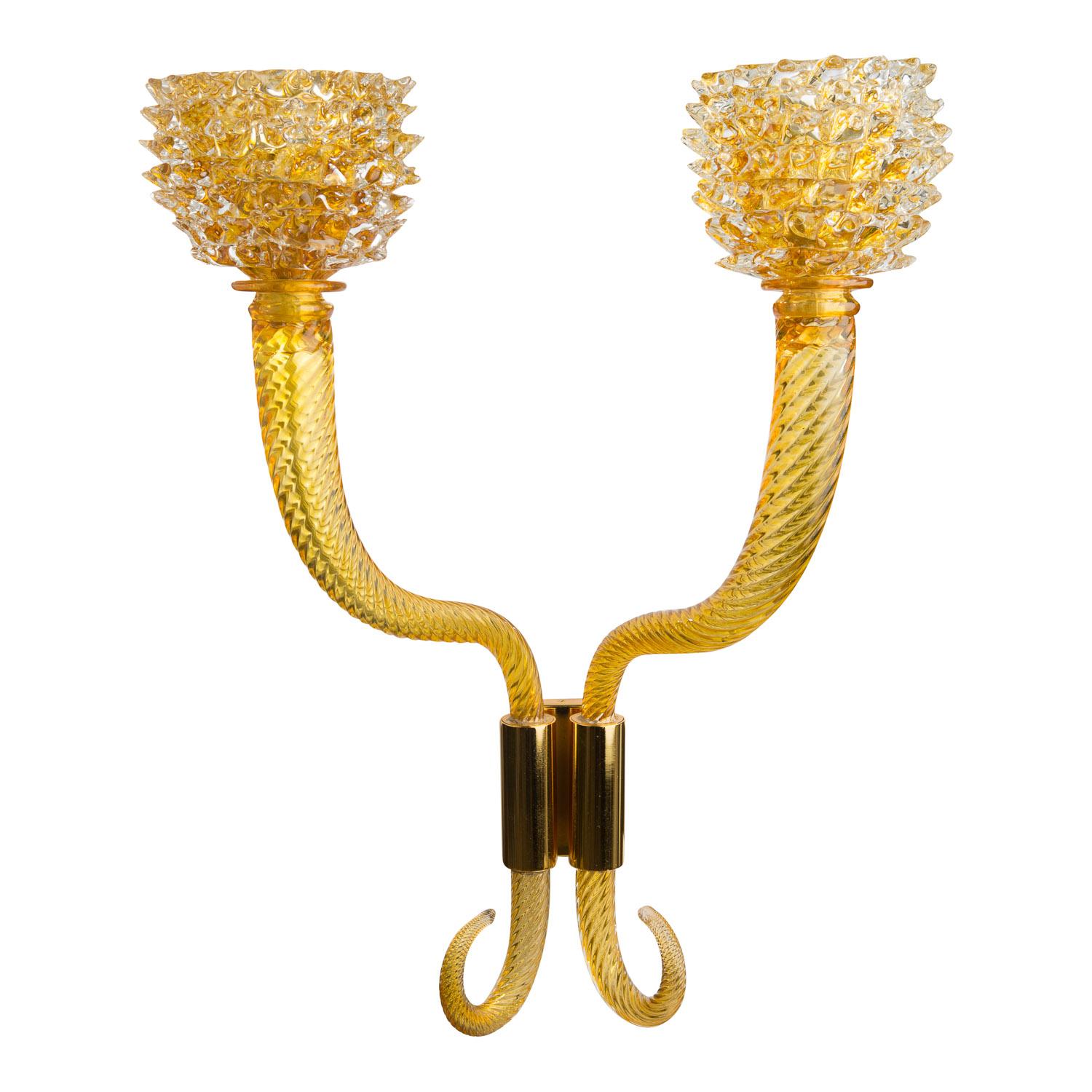 Gold Plate Extra large Murano Glass Palazzo wall sconces in Amber and Cristallo  For Sale