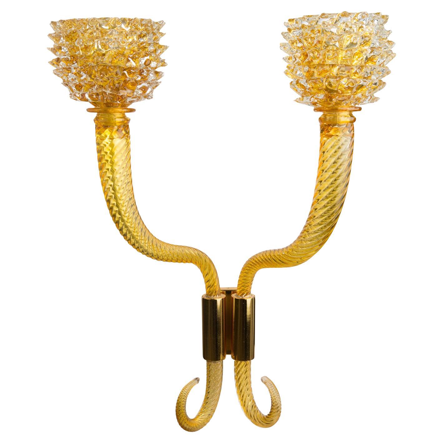 Extra large Murano Glass Palazzo wall sconces in Amber and Cristallo  For Sale