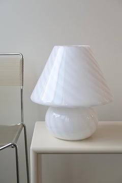 Extra Large Murano Mushroom Lamp 1970s White Swirl Italian Mouth Blown Glass