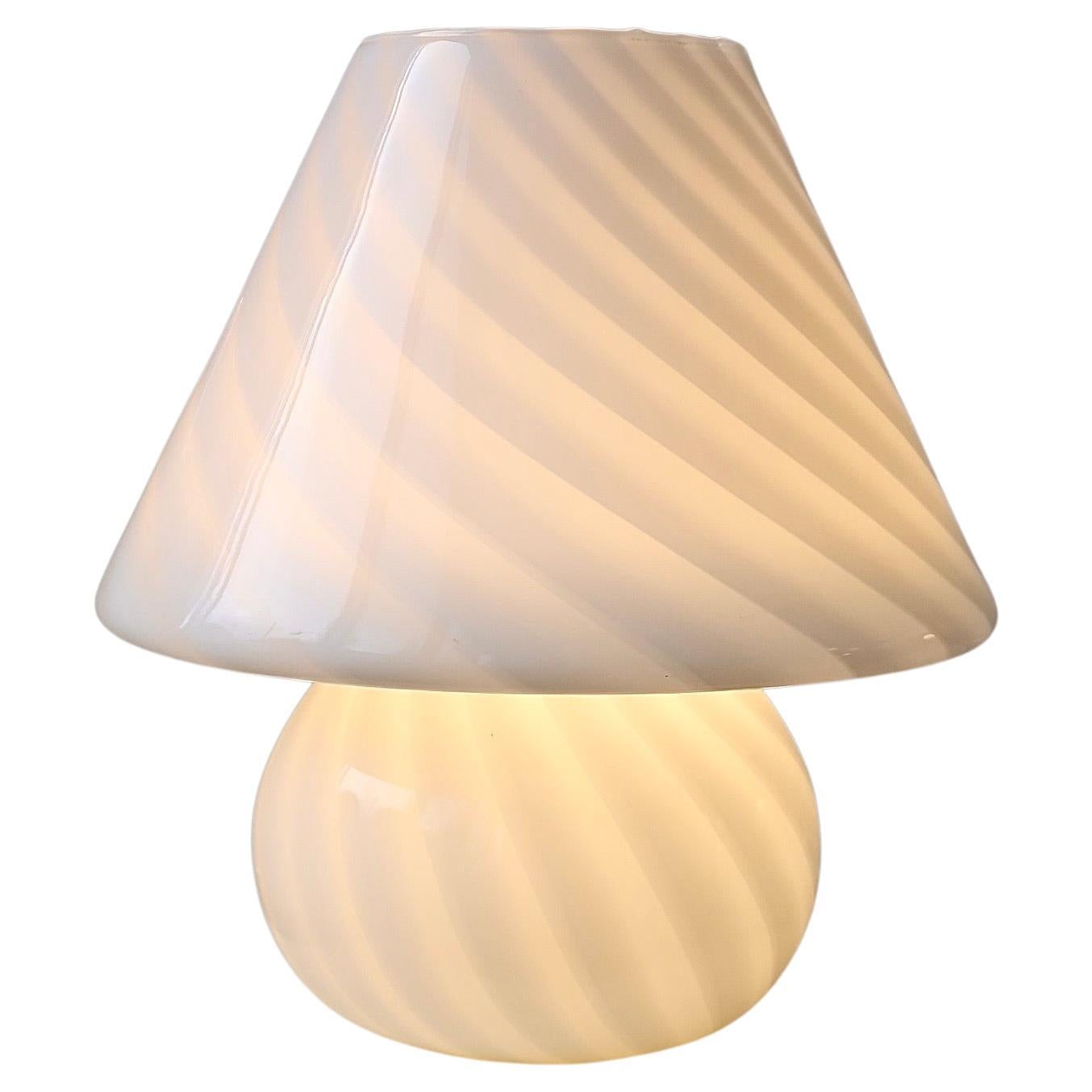 Extra Large Murano Mushroom Lamp 1970s White Swirl Italian Mouth Blown Glass For Sale