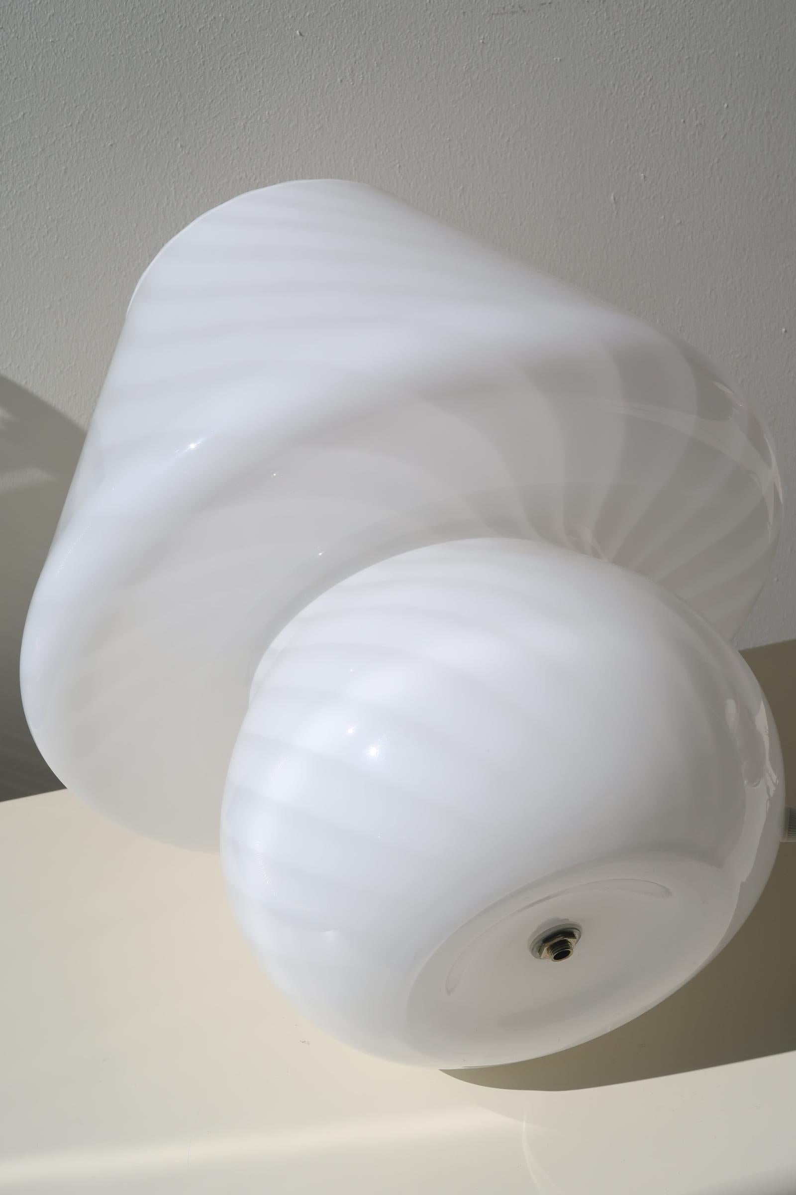 Late 20th Century Extra Large Murano Mushroom Lamp 1970s White Swirl Italian Mouth Blown Glass
