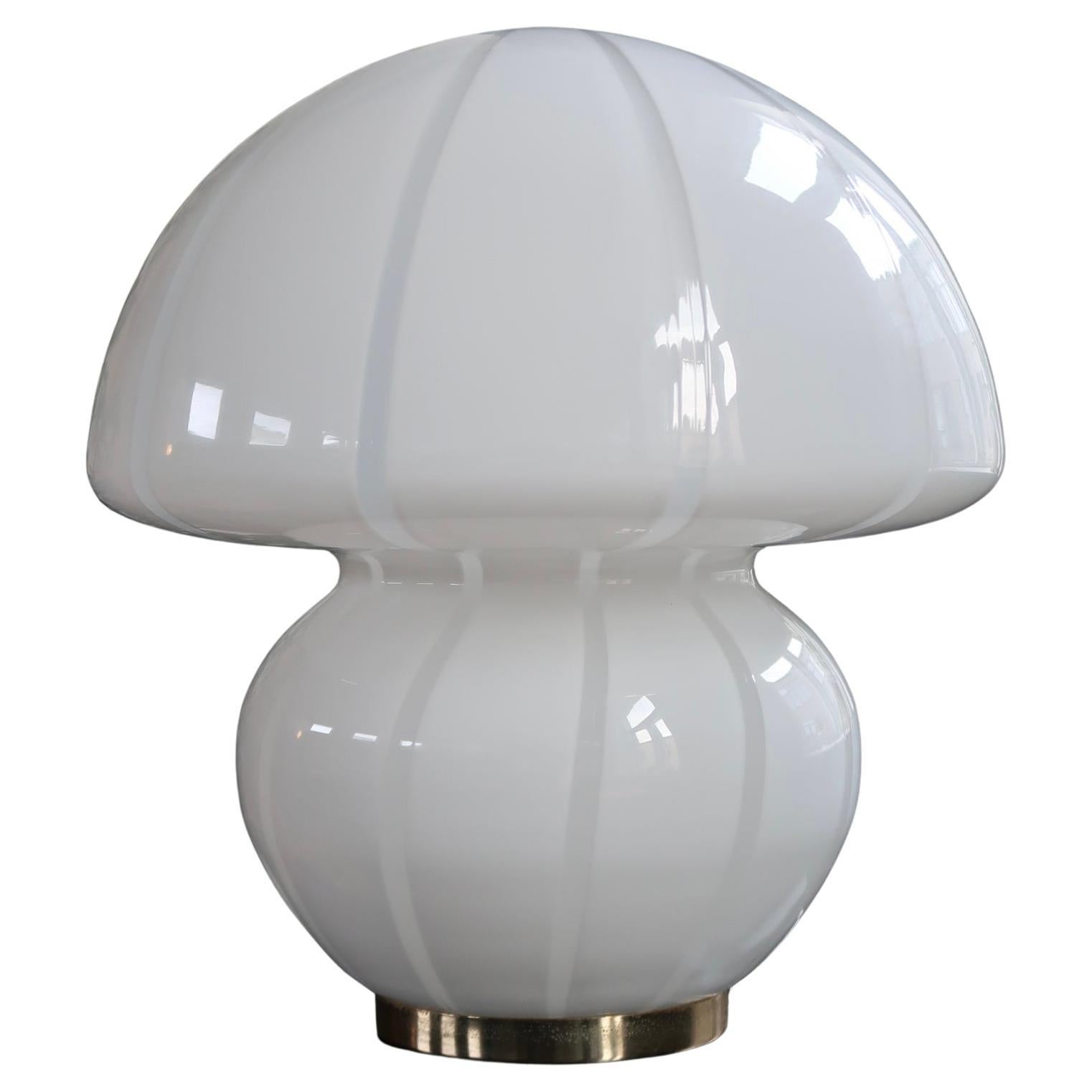 Extra Large Murano Mushroom Lamp White Swirl Mouth Blown Glass, Italy 1970s For Sale