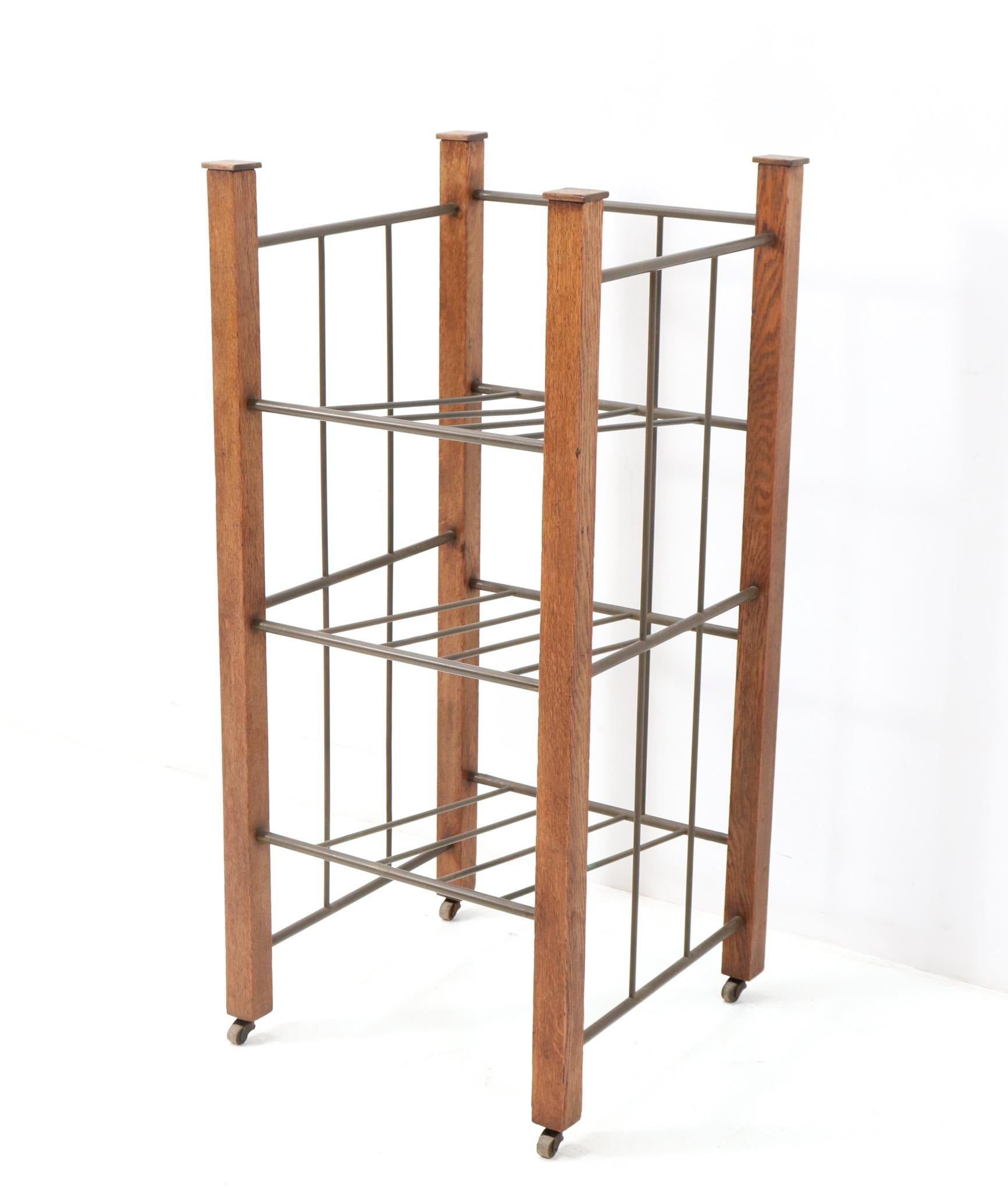 Dutch Extra Large Oak Art Deco Modernist Magazine Rack or Stand, 1920s For Sale
