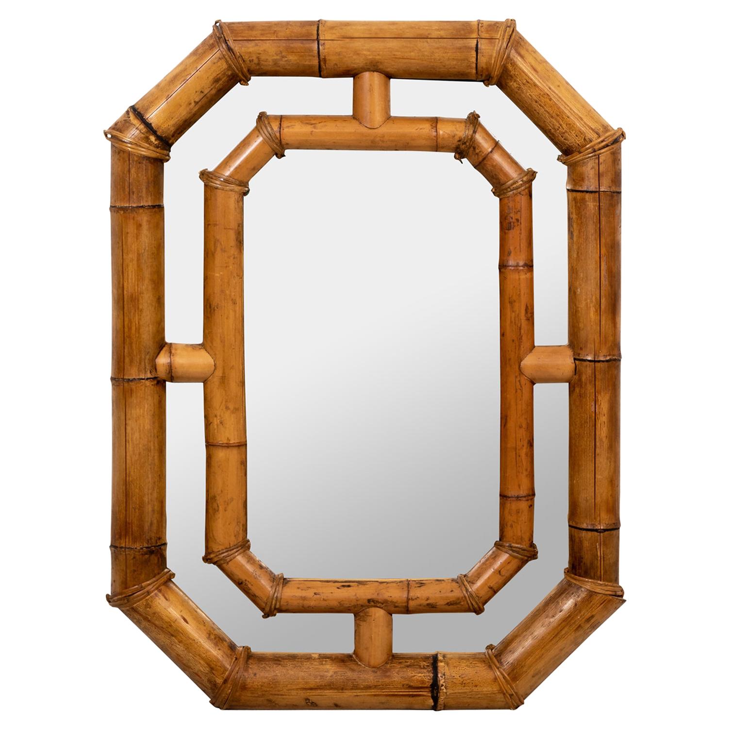 Extra Large Octagon Shaped Bamboo Mirror Palm Beach Regency Style