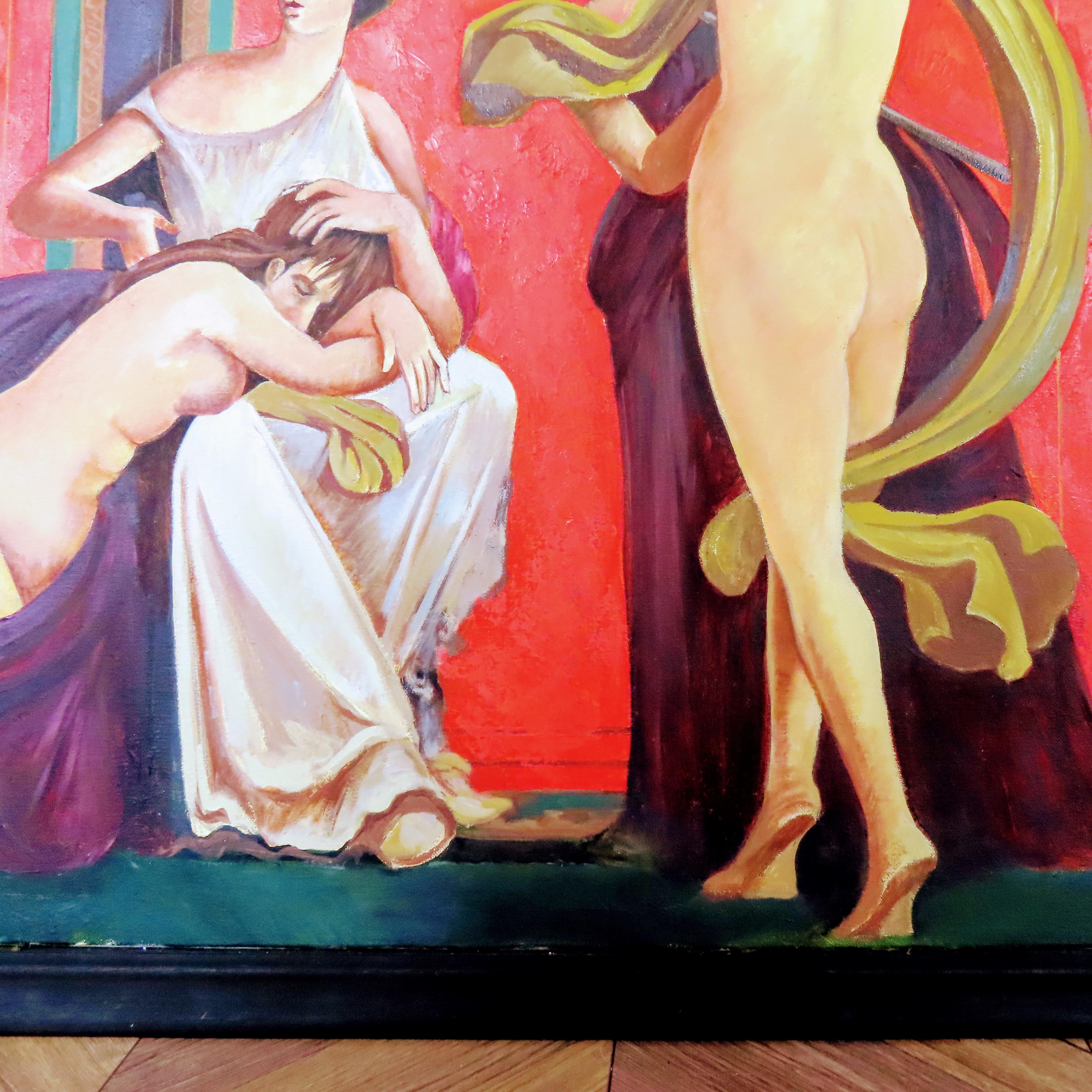 Italian Extra Large Oil on Canvas, 'Villa of the Mysteries', Framed + Unsigned For Sale