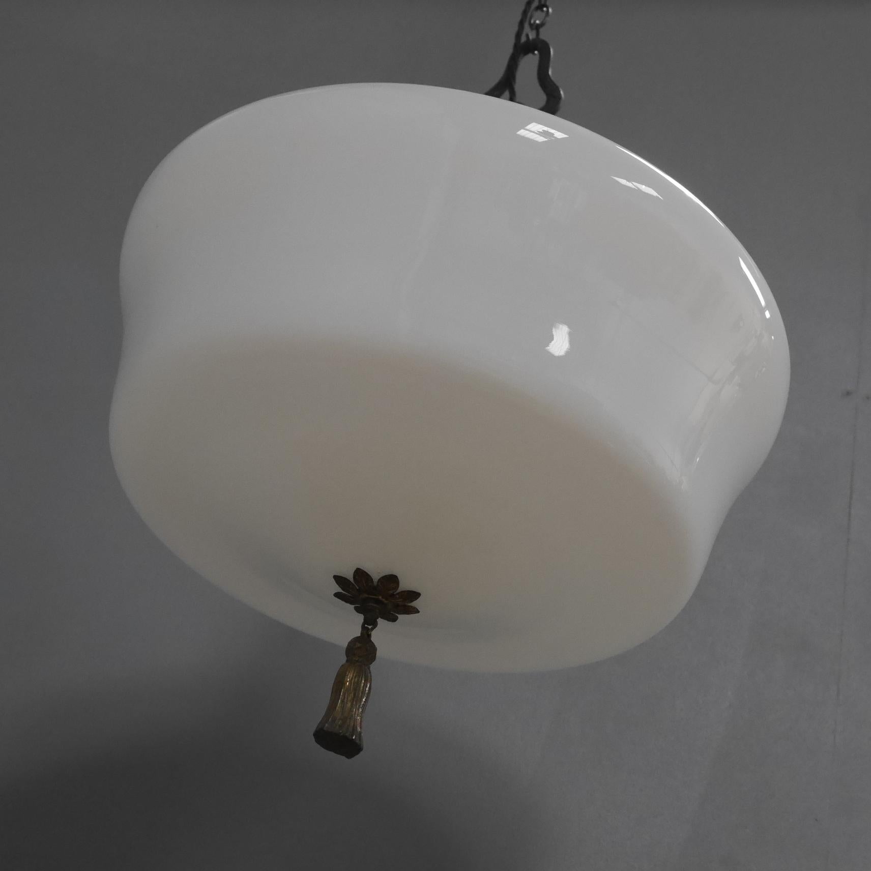 Extra Large Opaline Glass Pendant Light c1910  In Good Condition In Downham Market, GB
