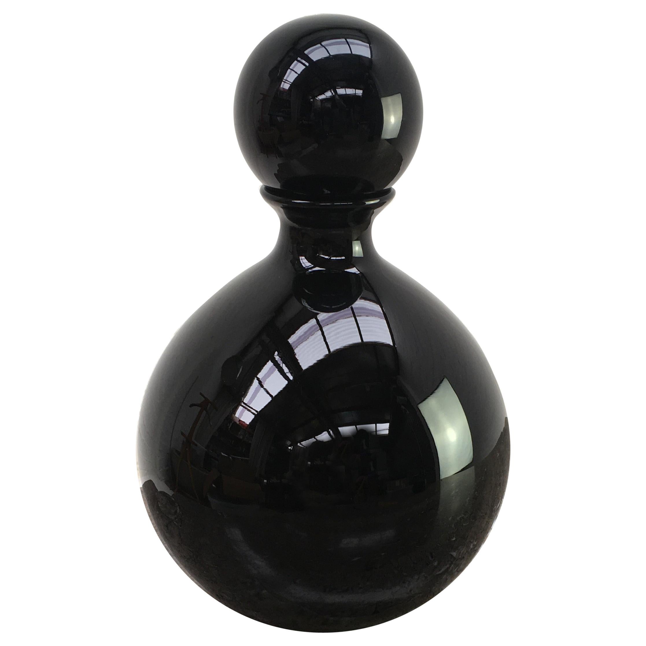 Extra Large Opaque Black Empoli Glass Ball-Stoppered Decanter, Italy, 1960s
