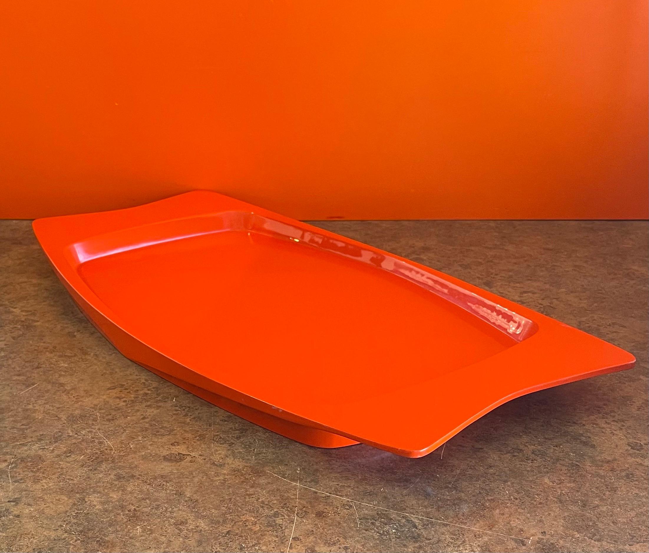 Extra Large Orange Lacquer Tray by Jens Quistgaard for Dansk- Early Production In Good Condition In San Diego, CA
