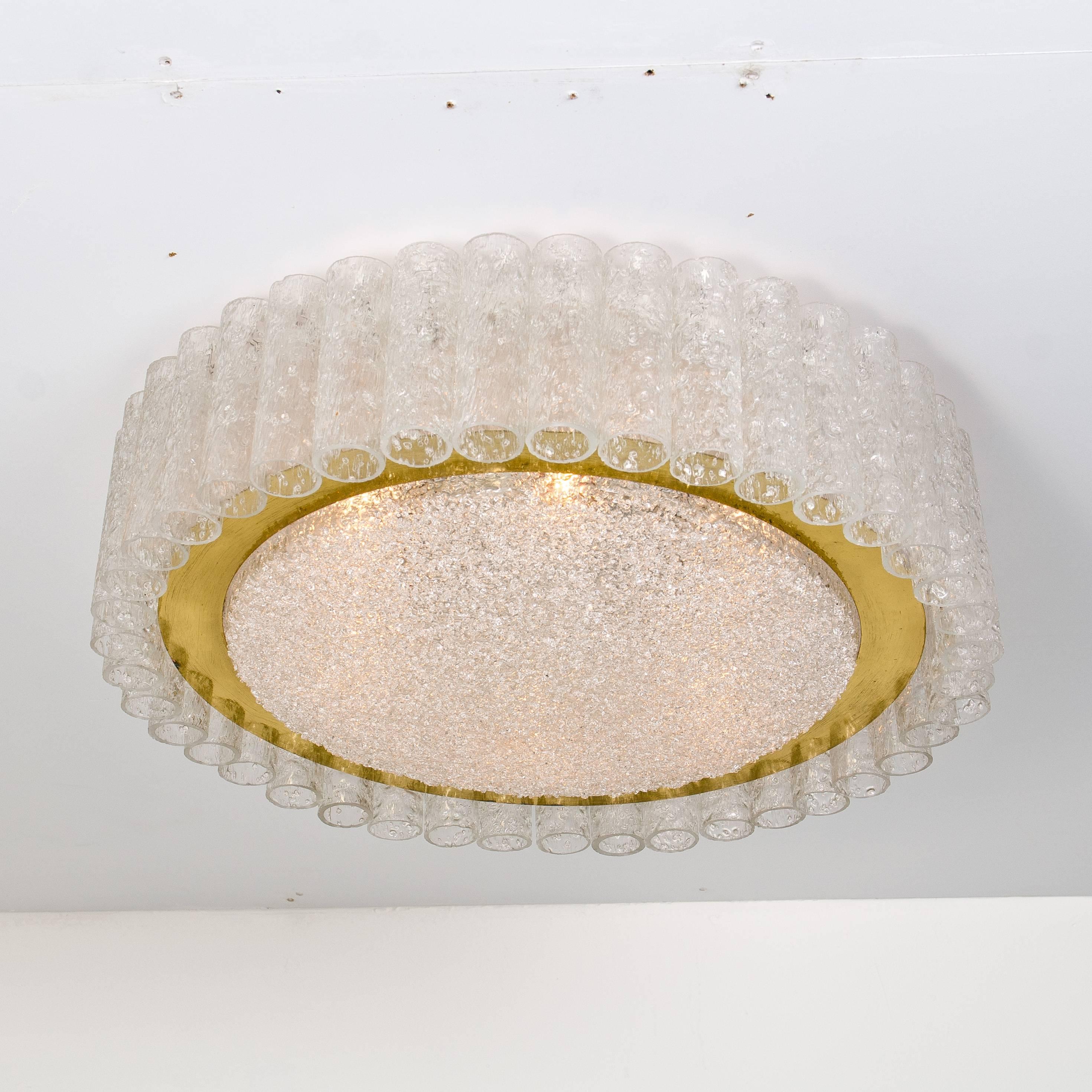 Extra Large Organic Glass and Brass Flush Mount by Doria, 1970 In Good Condition For Sale In Rijssen, NL