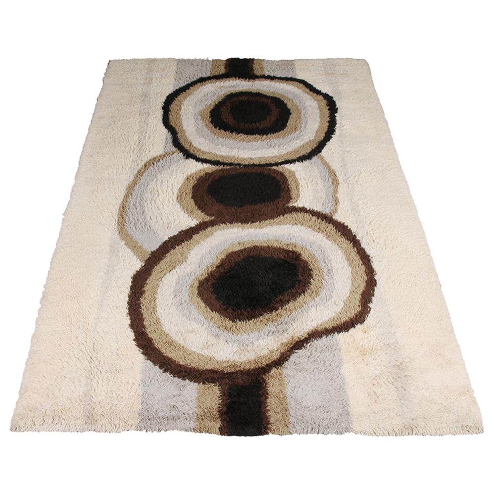 Extra Large Original Scandinavian High Pile Beige Rya Rug by Ege Taepper, 1960s