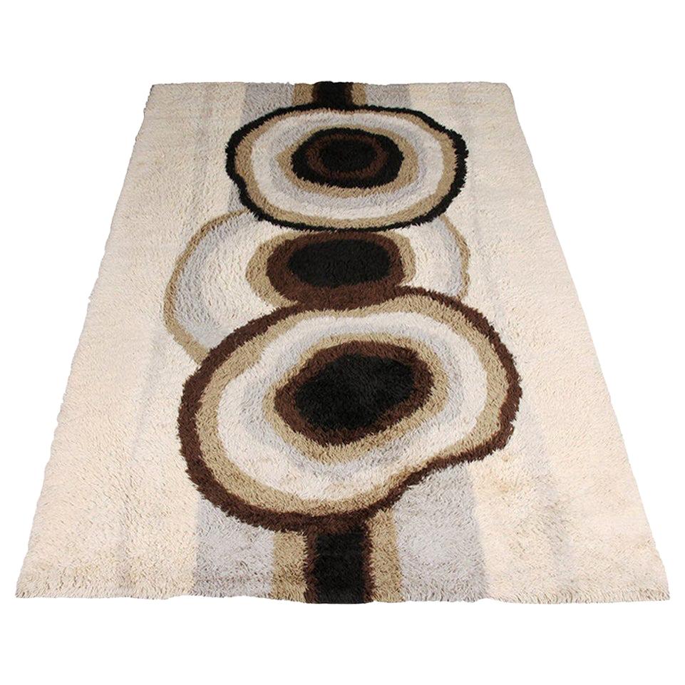 Extra Large Original Scandinavian High Pile Beige Rya Rug by Ege Taepper, 1960s For Sale