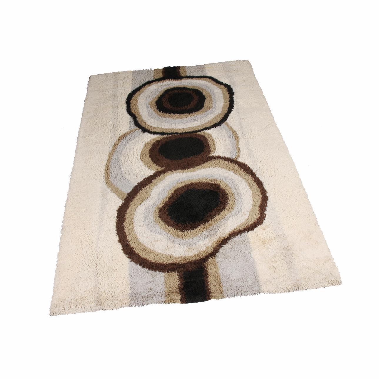 Extra Large Original Scandinavian High Pile Beige Rya Rug by Ege Taepper, 1960s