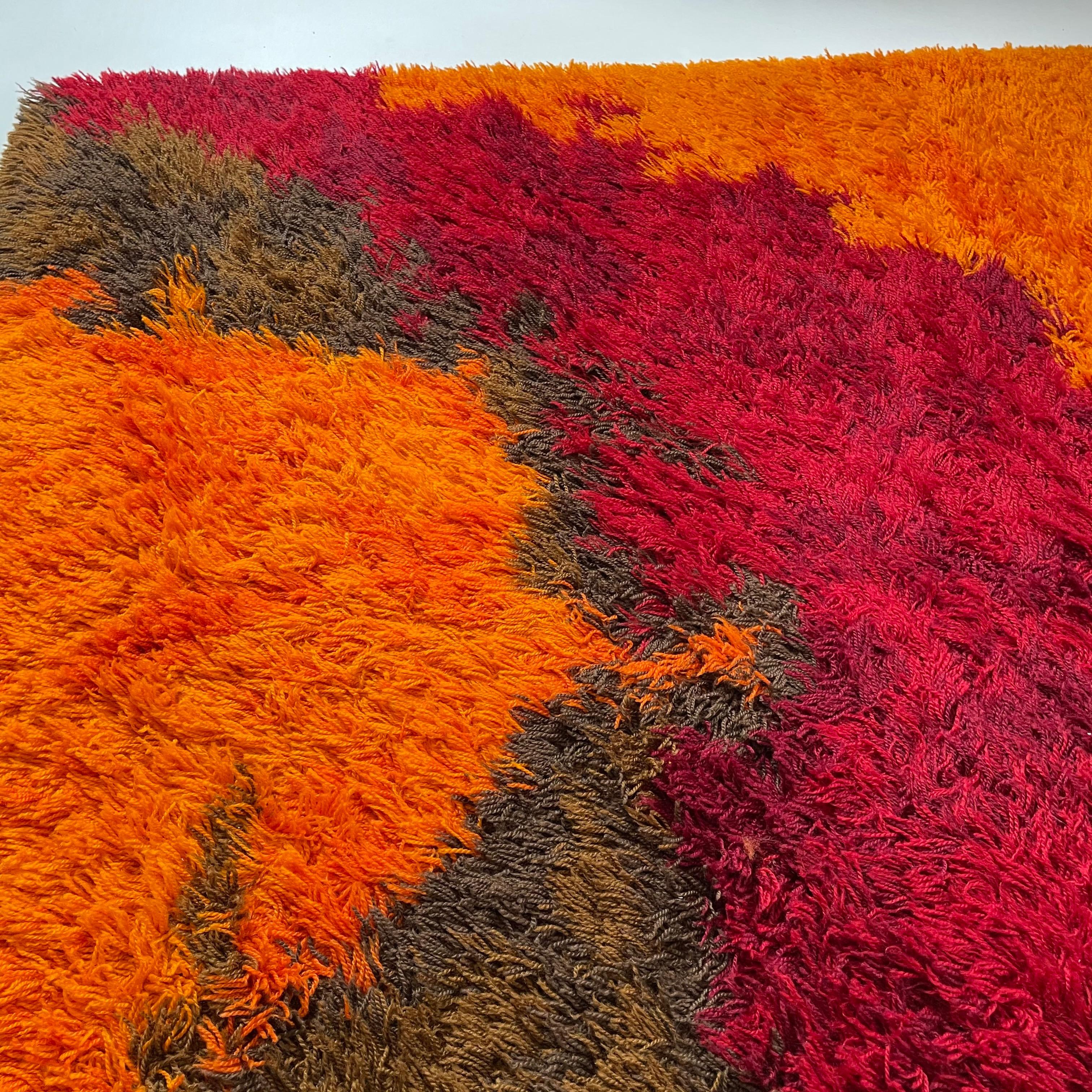 20th Century Extra Large Original Scandinavian High Pile Rya Rug by Ege Taepper Deluxe, 1970s