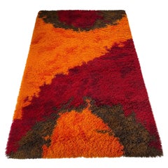 Extra Large Original Scandinavian High Pile Rya Rug by Ege Taepper Deluxe, 1970s