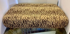 Extra Large Ottoman Pouf Newly Upholstered in a Brown and Tan Zebra Print Fabric