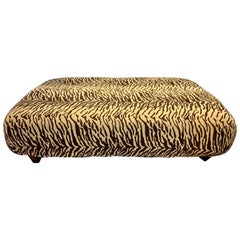 Extra Large Ottoman Pouf Newly Upholstered in a Brown and Tan Zebra Print Fabric