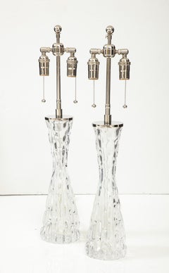 Extra Large Pair of 1970's Crystal Lamps by Carl Fagerlund for Orrefors.