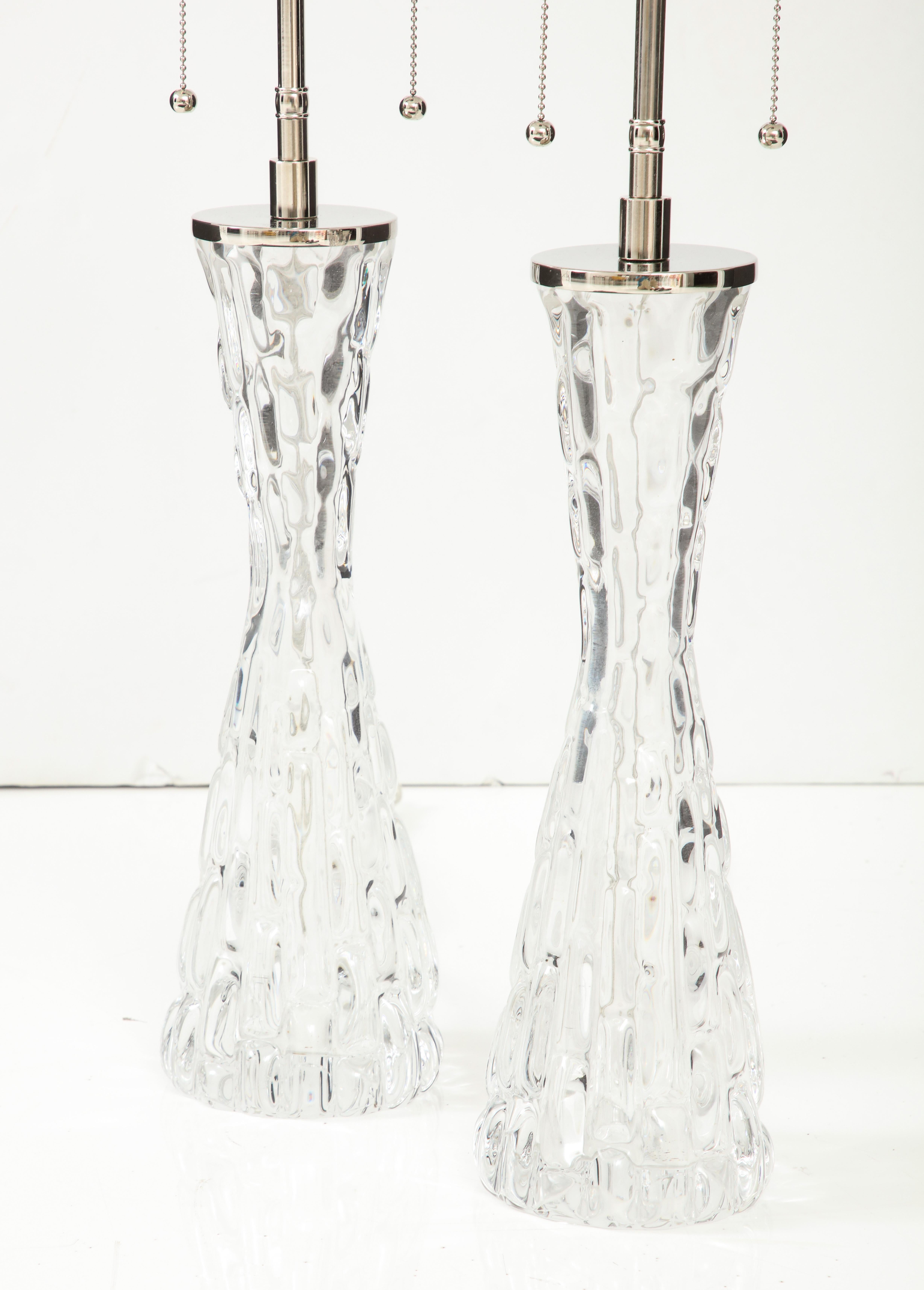 Scandinavian Modern Extra Large Pair of 1970's Crystal Lamps by Carl Fagerlund for Orrefors. For Sale