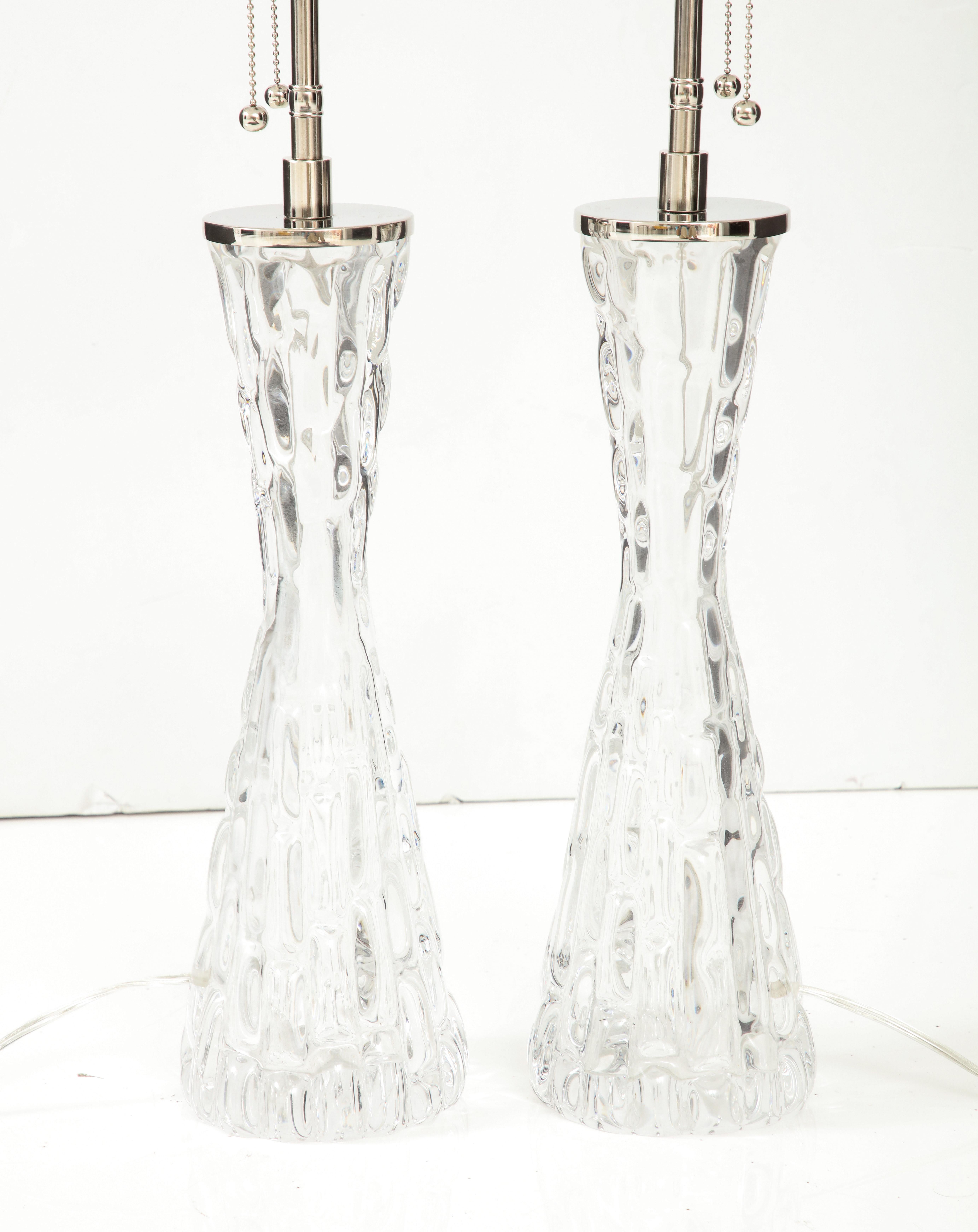 Extra Large Pair of 1970's Crystal Lamps by Carl Fagerlund for Orrefors. For Sale 1