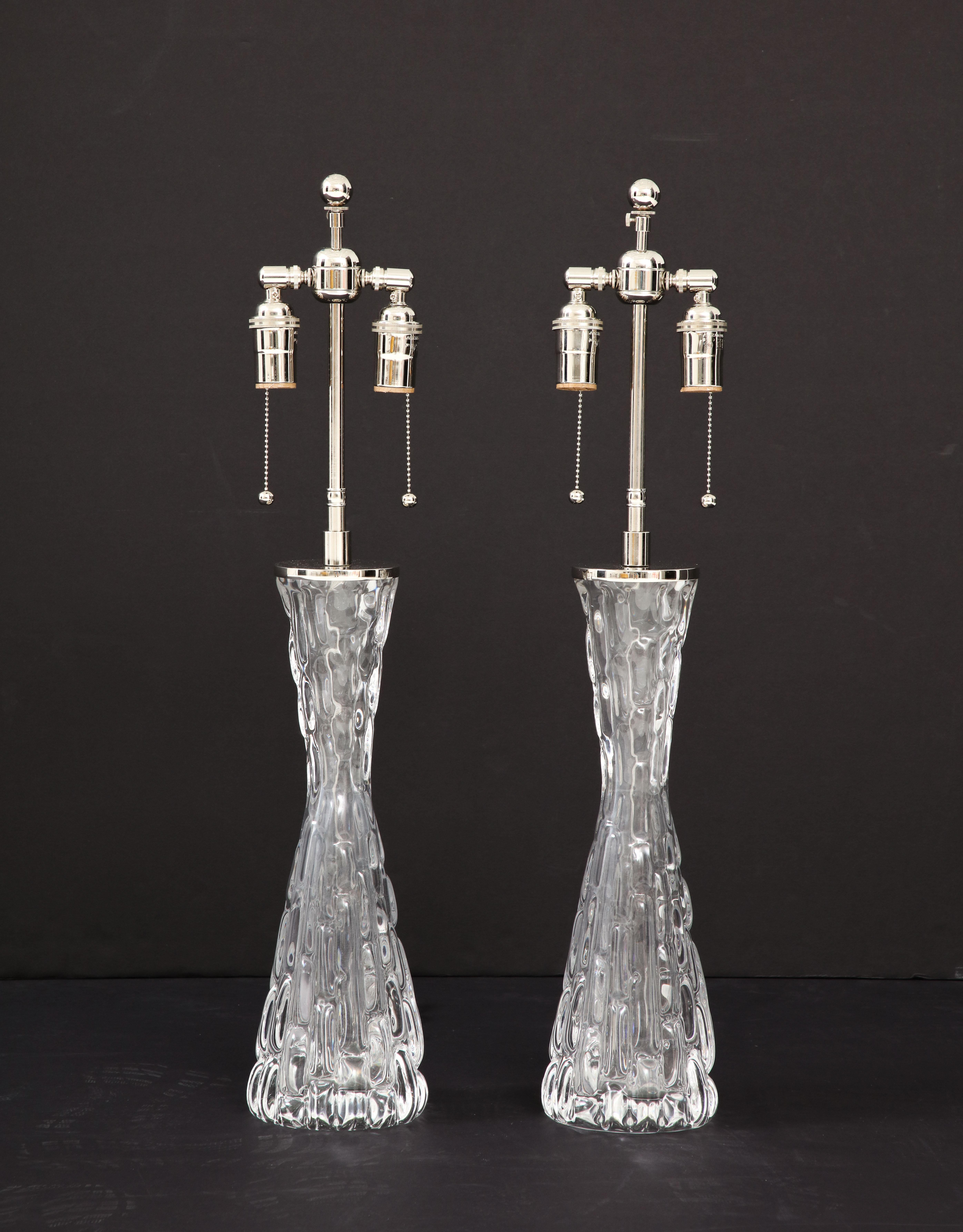 Extra Large Pair of 1970's Crystal Lamps by Carl Fagerlund for Orrefors. For Sale 2