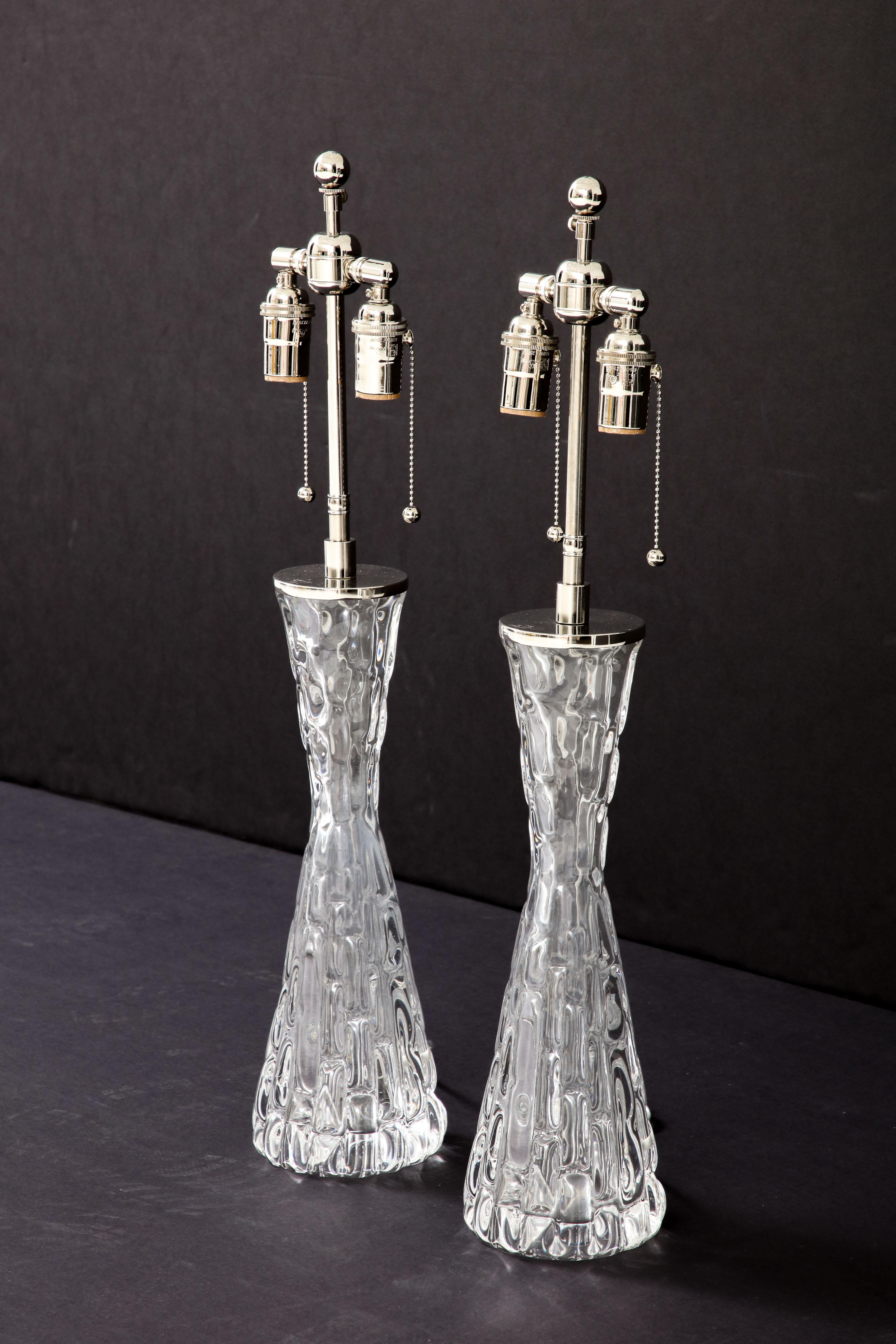 Extra Large Pair of 1970's Crystal Lamps by Carl Fagerlund for Orrefors. For Sale 3