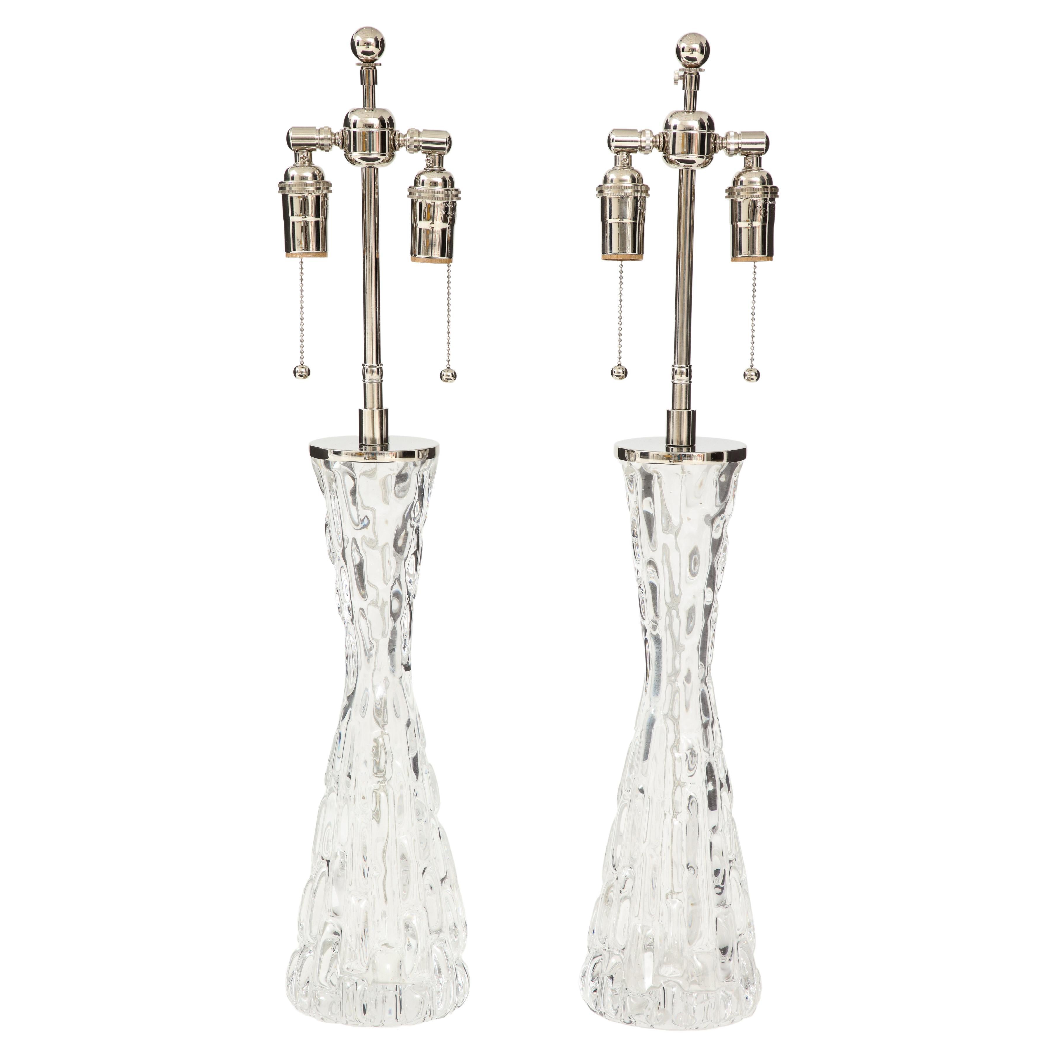 Extra Large Pair of 1970's Crystal Lamps by Carl Fagerlund for Orrefors. For Sale