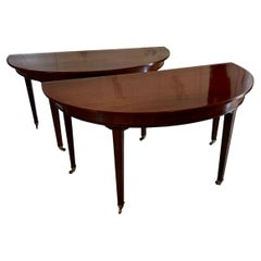 Extra Large Pair of Antique Quality Figured Mahogany Demi Lune Console Tables