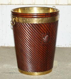 EXTRA LARGE PAIR OF BRASS & HARDWOOD GEORGIAN IRISH ANTiQUE PEAT BUCKETS