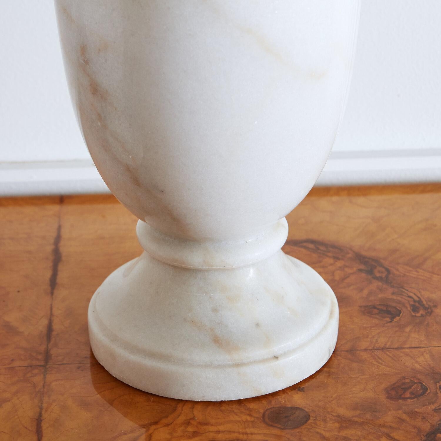 Mid-Century Modern Extra Large Pair of White Carrara Marble Vases 