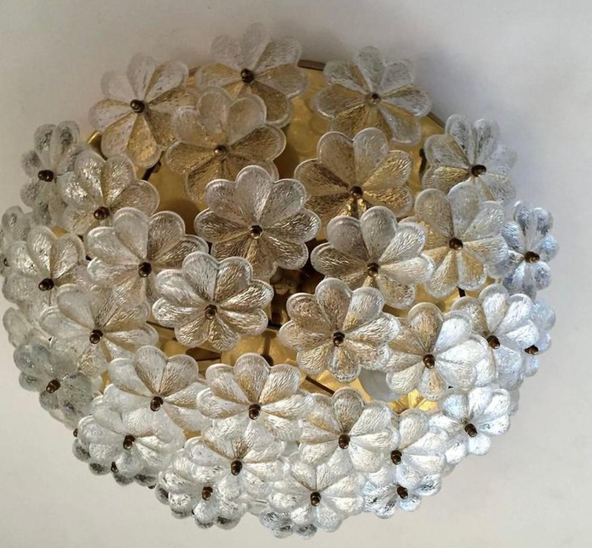 Extra Large Palme Glass Austrian 1960s Flush Ceiling Light In Excellent Condition In New York, NY