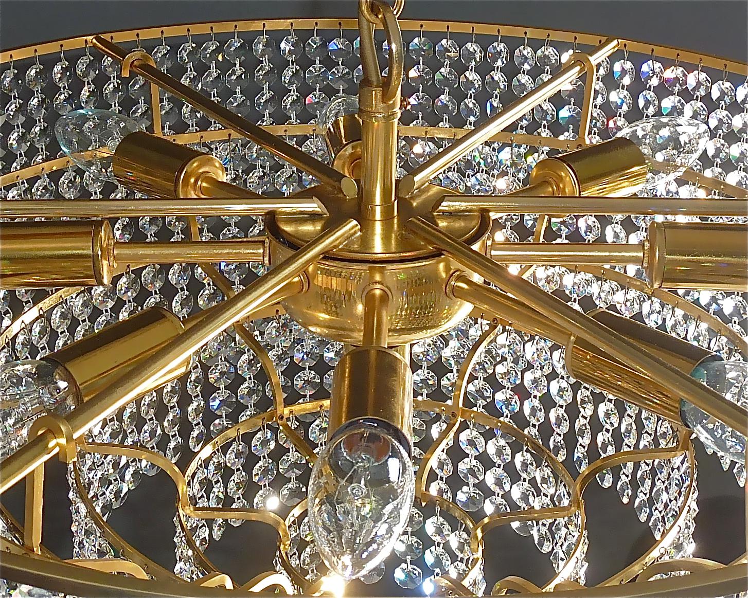Extra Large Palwa Cascading Chandelier Gilt Brass Faceted Crystal Glass, 1960s For Sale 4