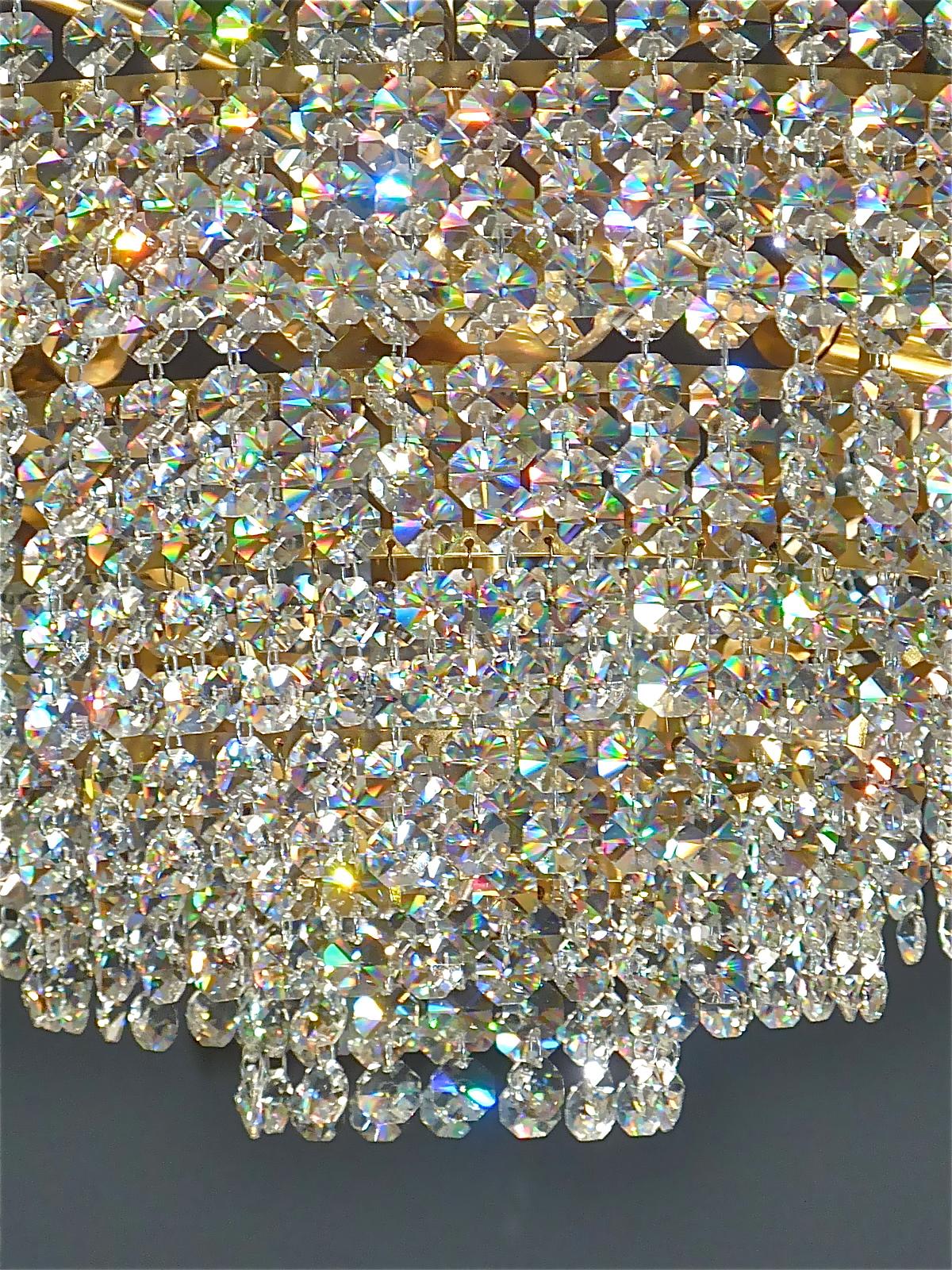 Extra Large Palwa Cascading Chandelier Gilt Brass Faceted Crystal Glass, 1960s For Sale 7