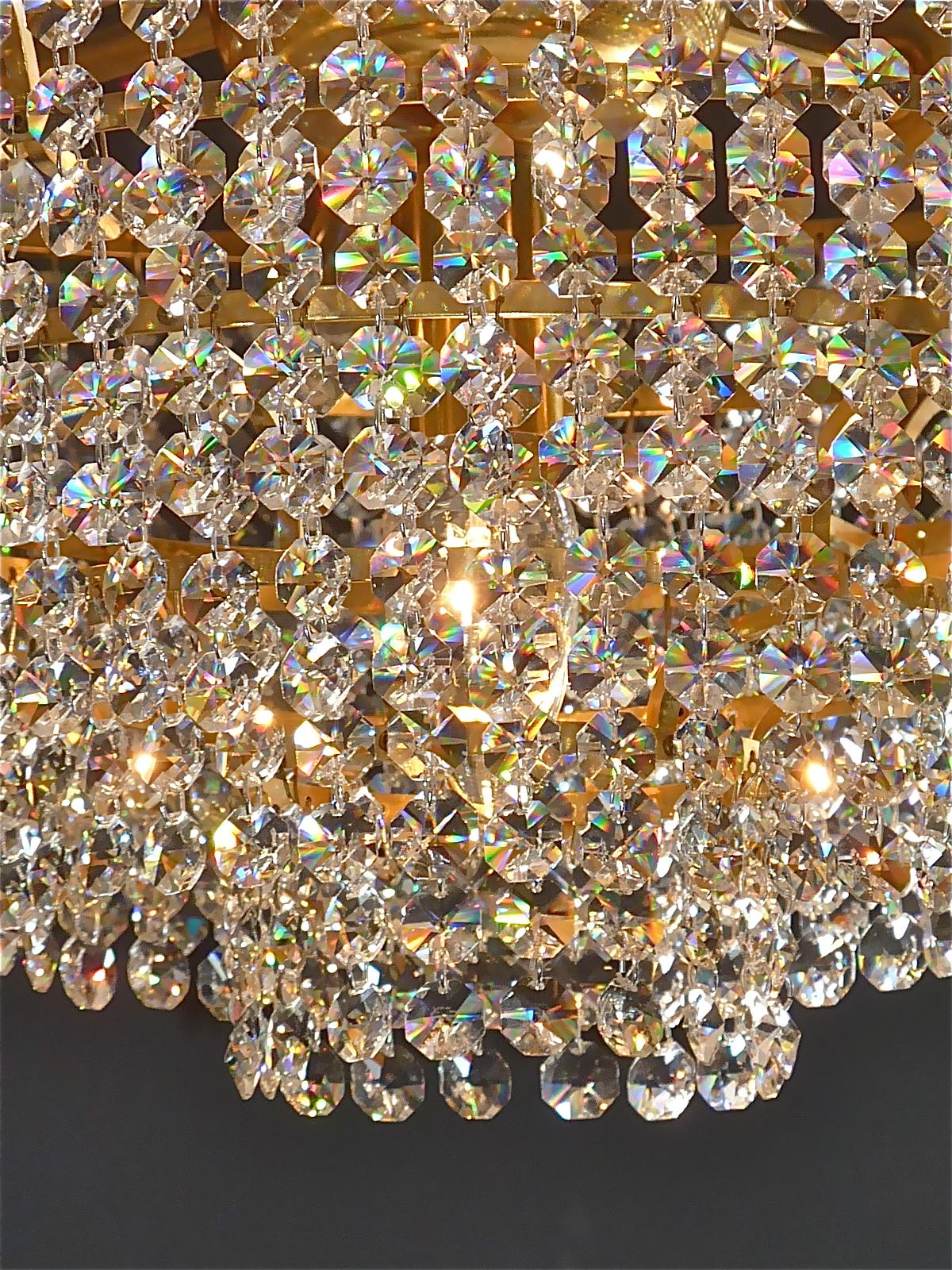 Extra Large Palwa Cascading Chandelier Gilt Brass Faceted Crystal Glass, 1960s For Sale 8