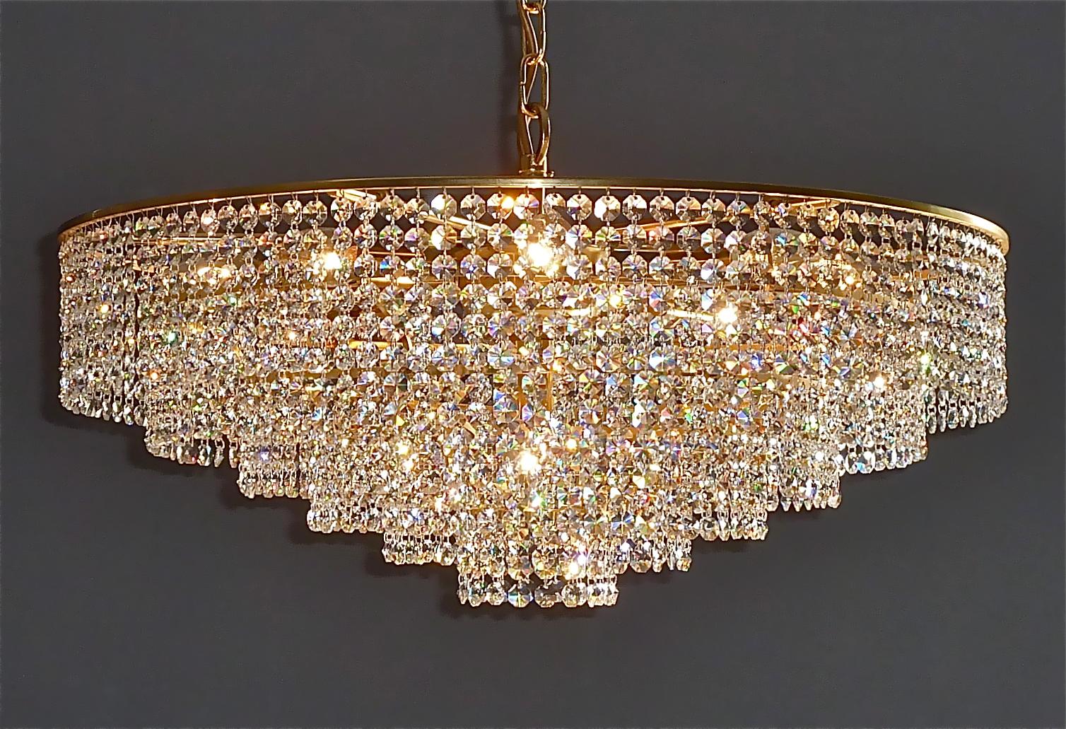 Extra Large Palwa Cascading Chandelier Gilt Brass Faceted Crystal Glass, 1960s For Sale 10