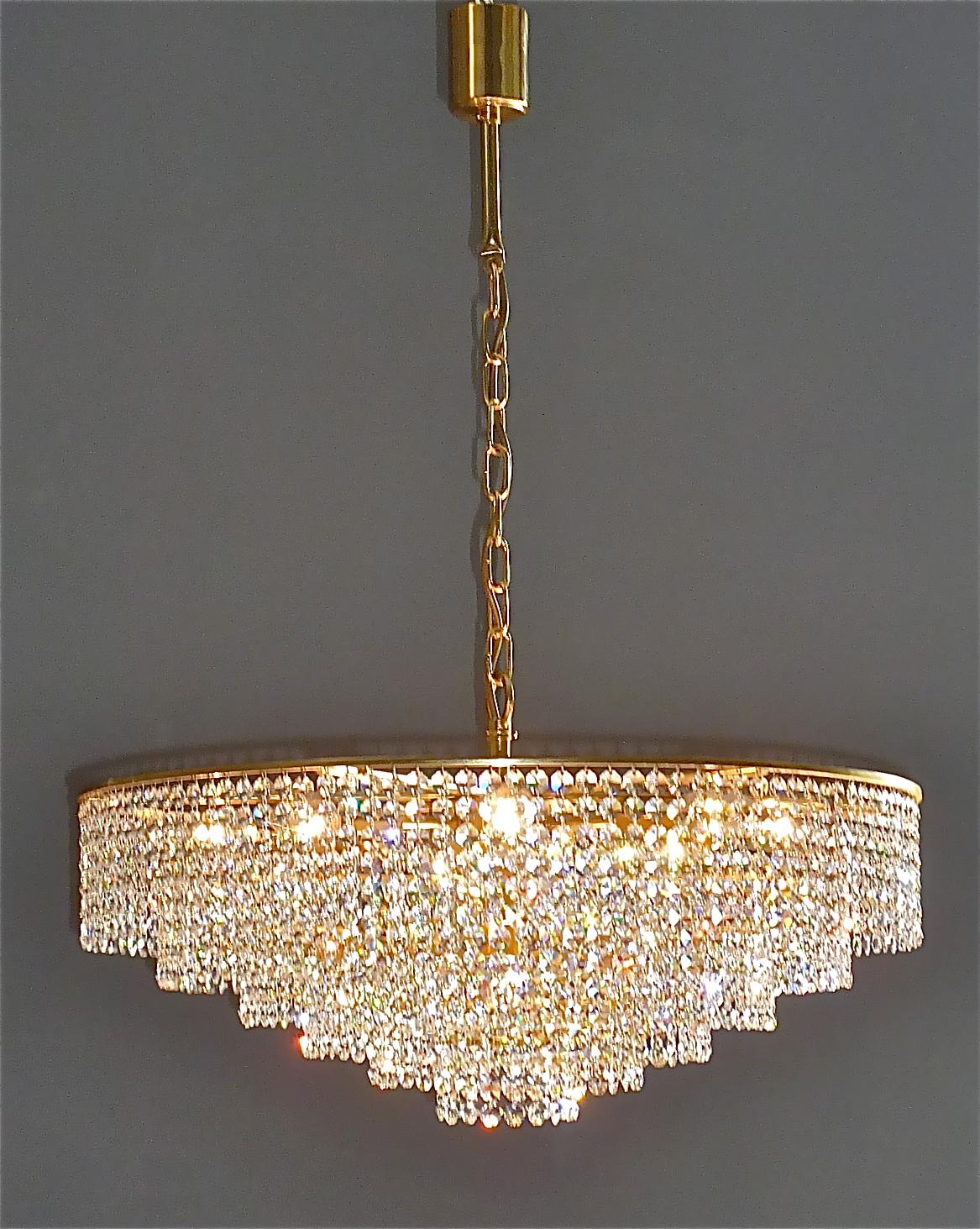 Extra Large Palwa Cascading Chandelier Gilt Brass Faceted Crystal Glass, 1960s For Sale 11