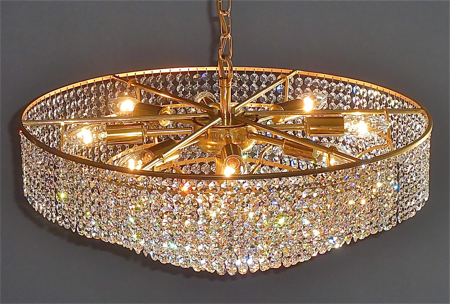 Extra Large Palwa Cascading Chandelier Gilt Brass Faceted Crystal Glass, 1960s For Sale 12