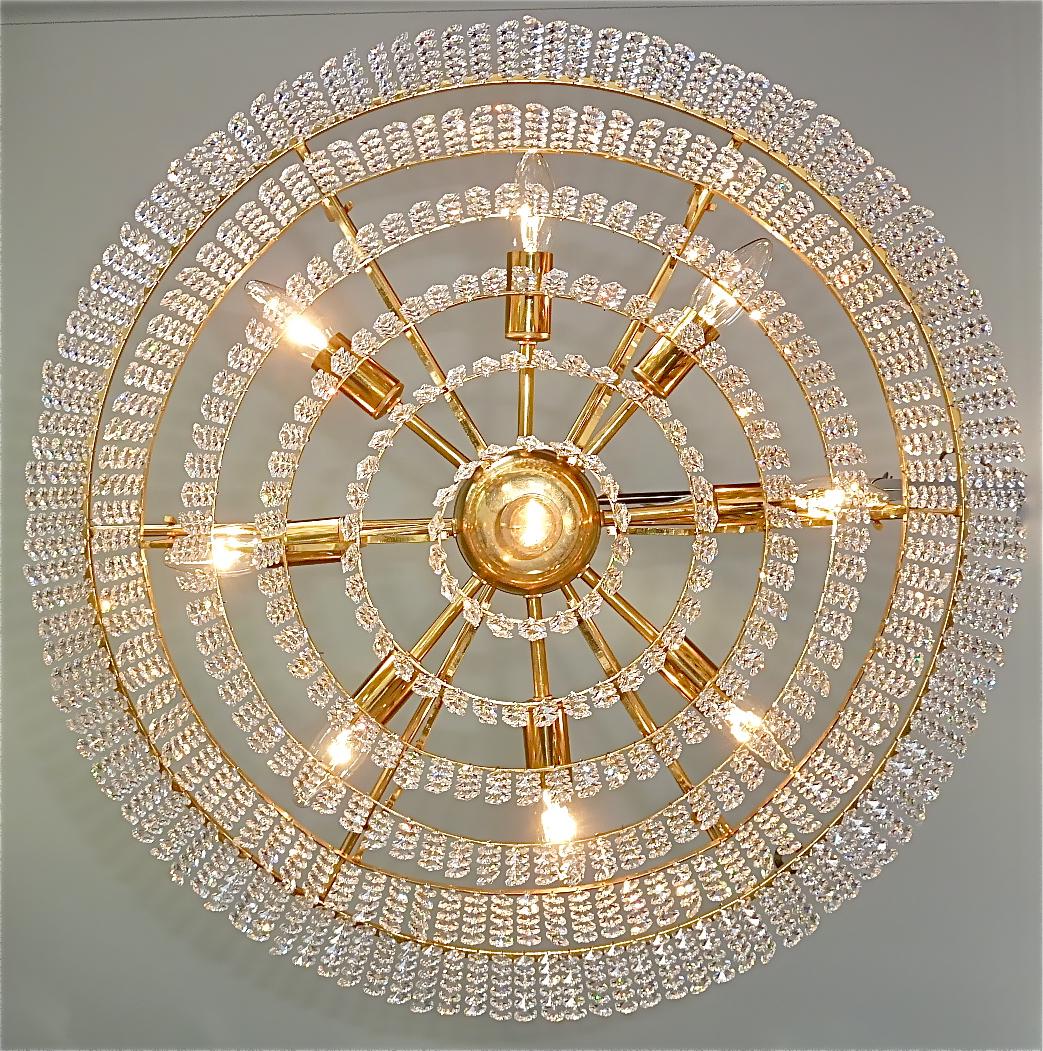 Extra Large Palwa Cascading Chandelier Gilt Brass Faceted Crystal Glass, 1960s For Sale 13