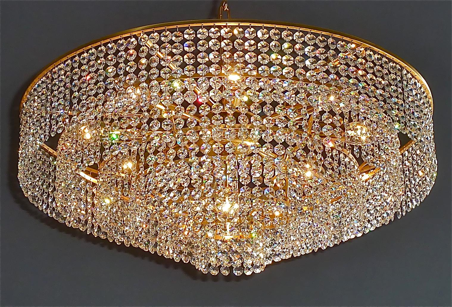 Extra Large Palwa Cascading Chandelier Gilt Brass Faceted Crystal Glass, 1960s For Sale 14