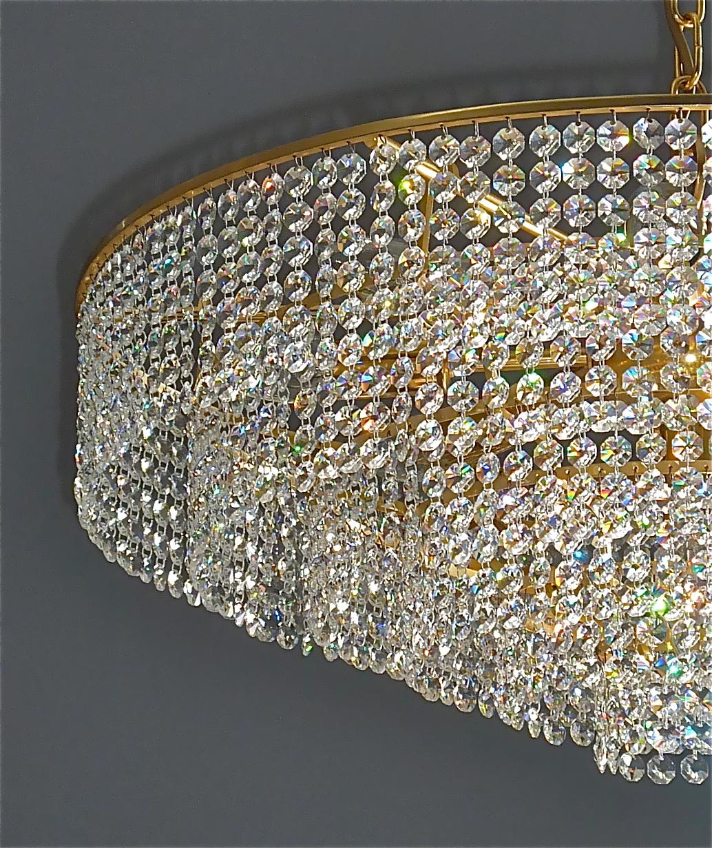 German Extra Large Palwa Cascading Chandelier Gilt Brass Faceted Crystal Glass, 1960s For Sale