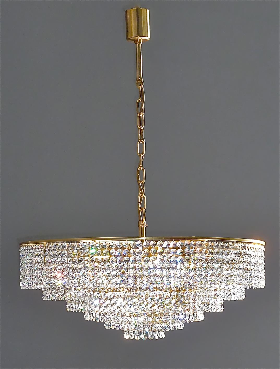 Extra Large Palwa Cascading Chandelier Gilt Brass Faceted Crystal Glass, 1960s For Sale 1