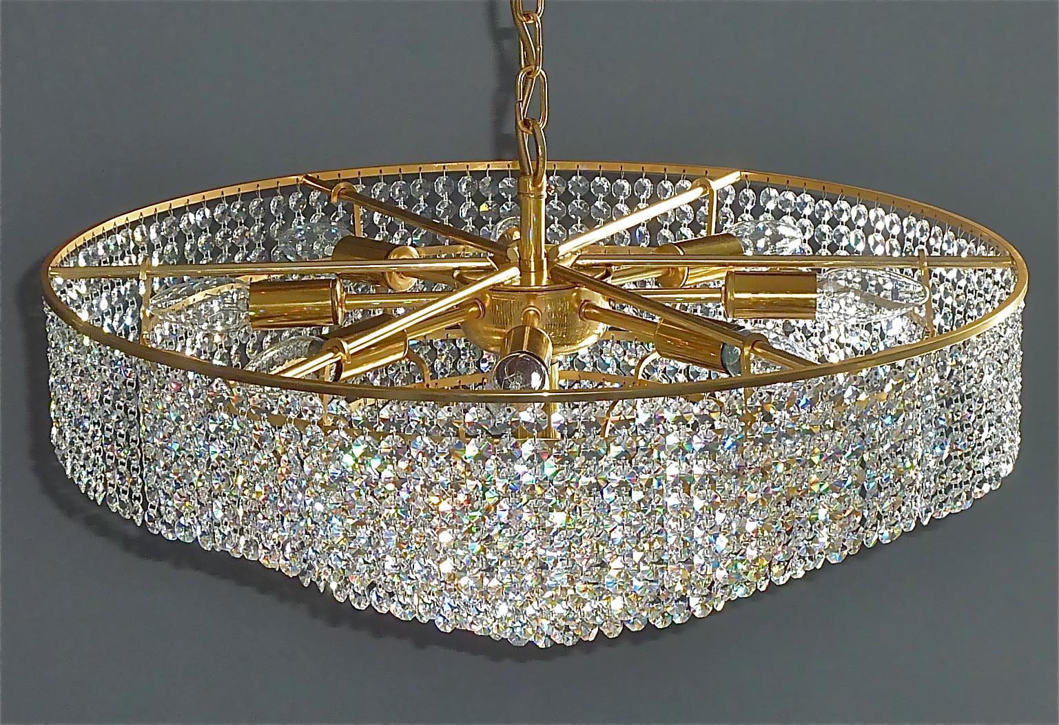 Extra Large Palwa Cascading Chandelier Gilt Brass Faceted Crystal Glass, 1960s For Sale 3