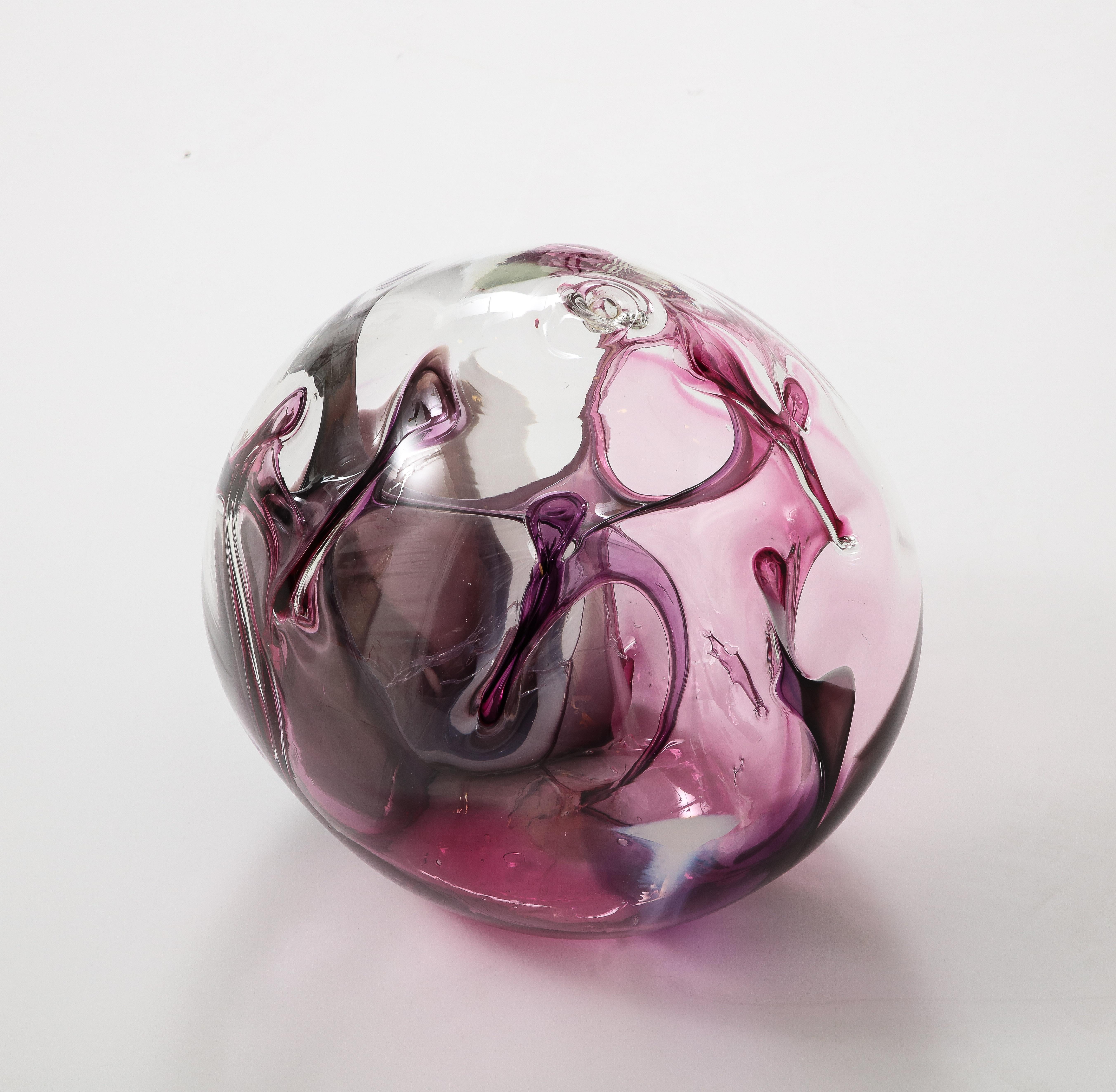 American Extra Large Peter Bramhall Glass Orb Sculpture, Signed. For Sale