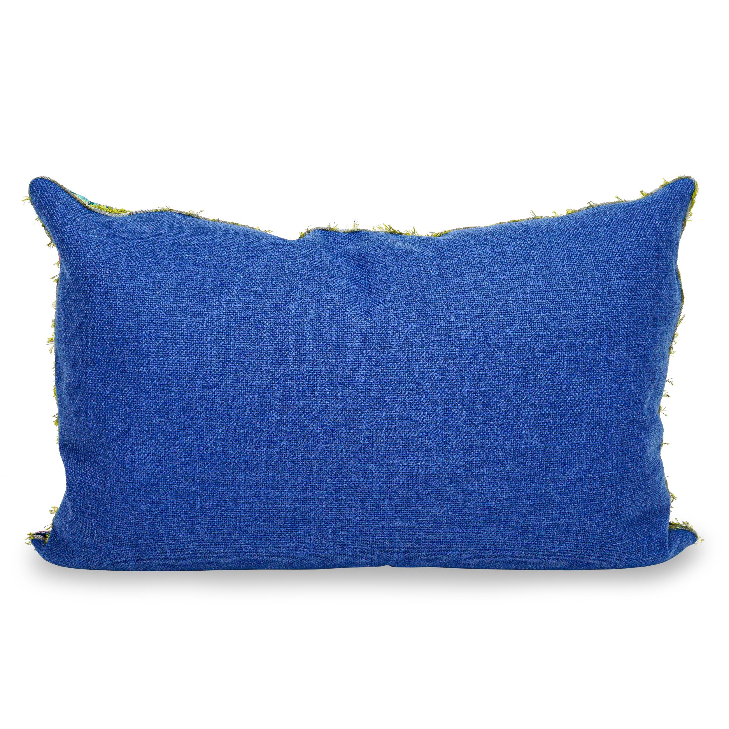 Cuscino extra large in piuma con damasco blu, rosa e oro in vendita 3