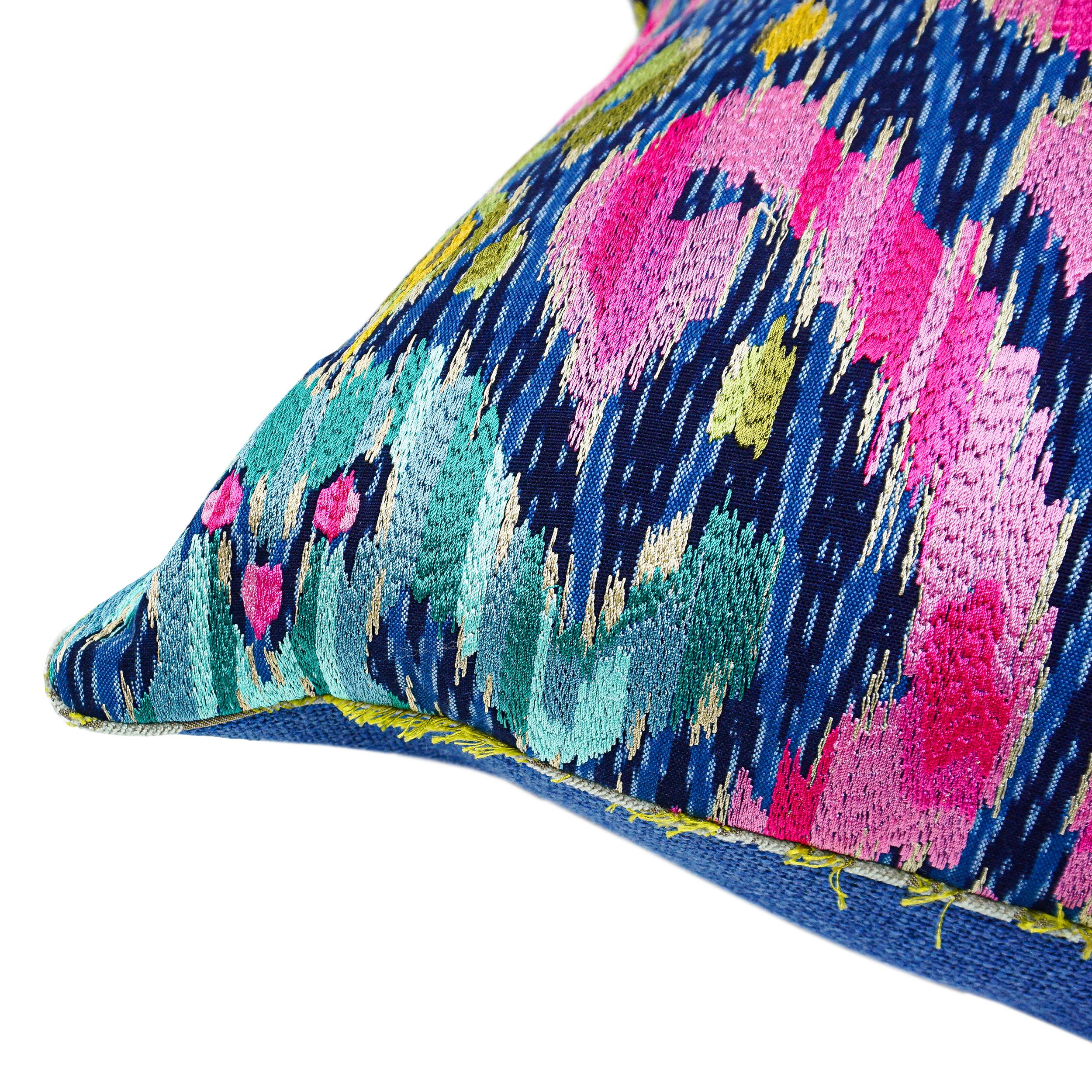 Extra Large Pillow Feather Pillow with Blue Pink Gold Damask For Sale 11