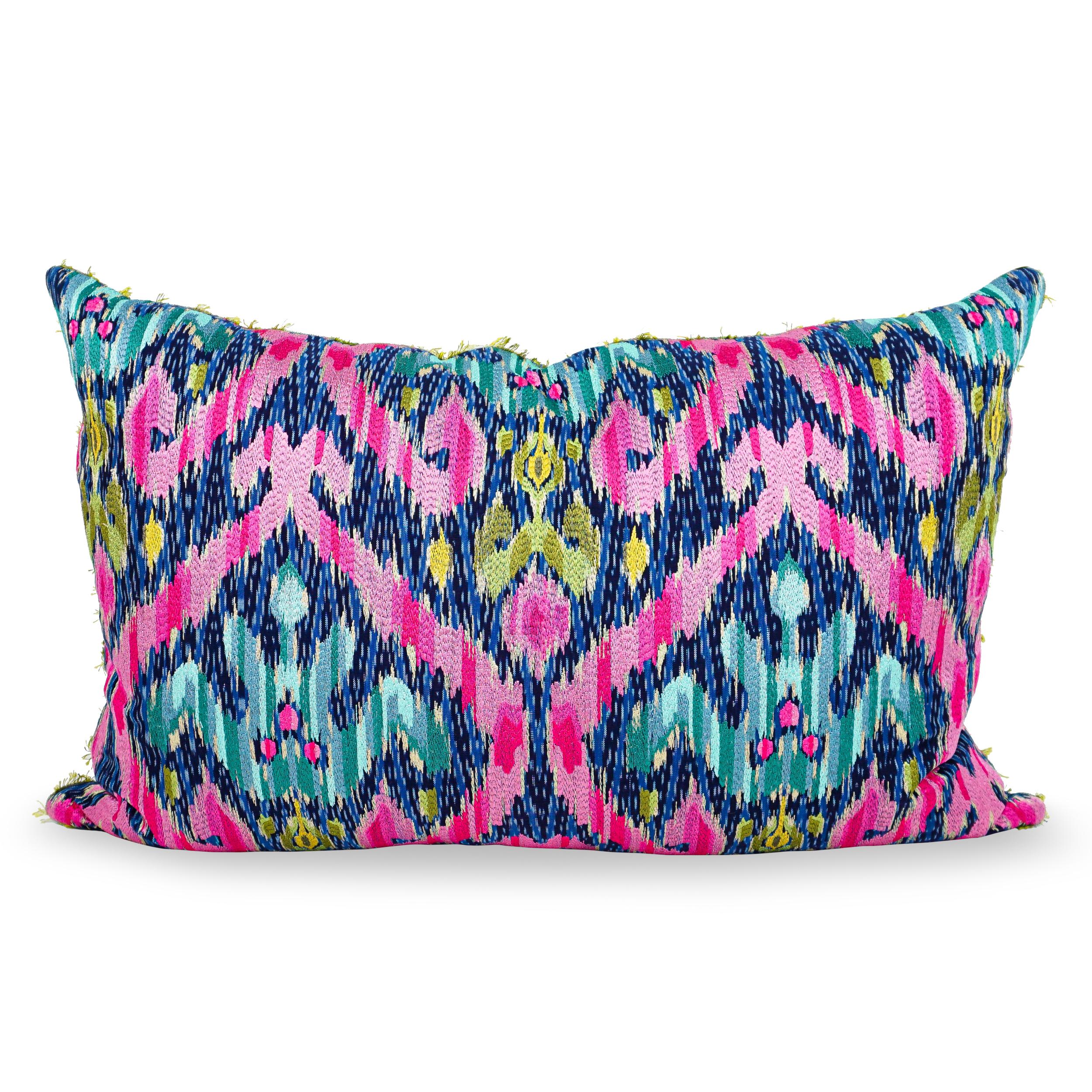 Contemporary Extra Large Pillow Feather Pillow with Blue Pink Gold Damask For Sale